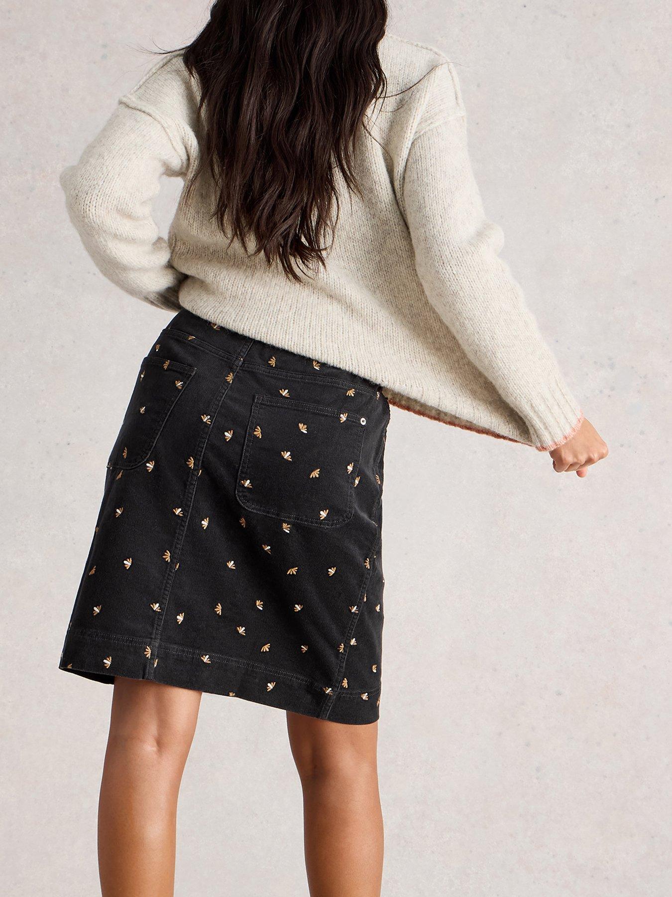Image 2 of 6 of White Stuff Marie Embroidered Cord Skirt - Grey