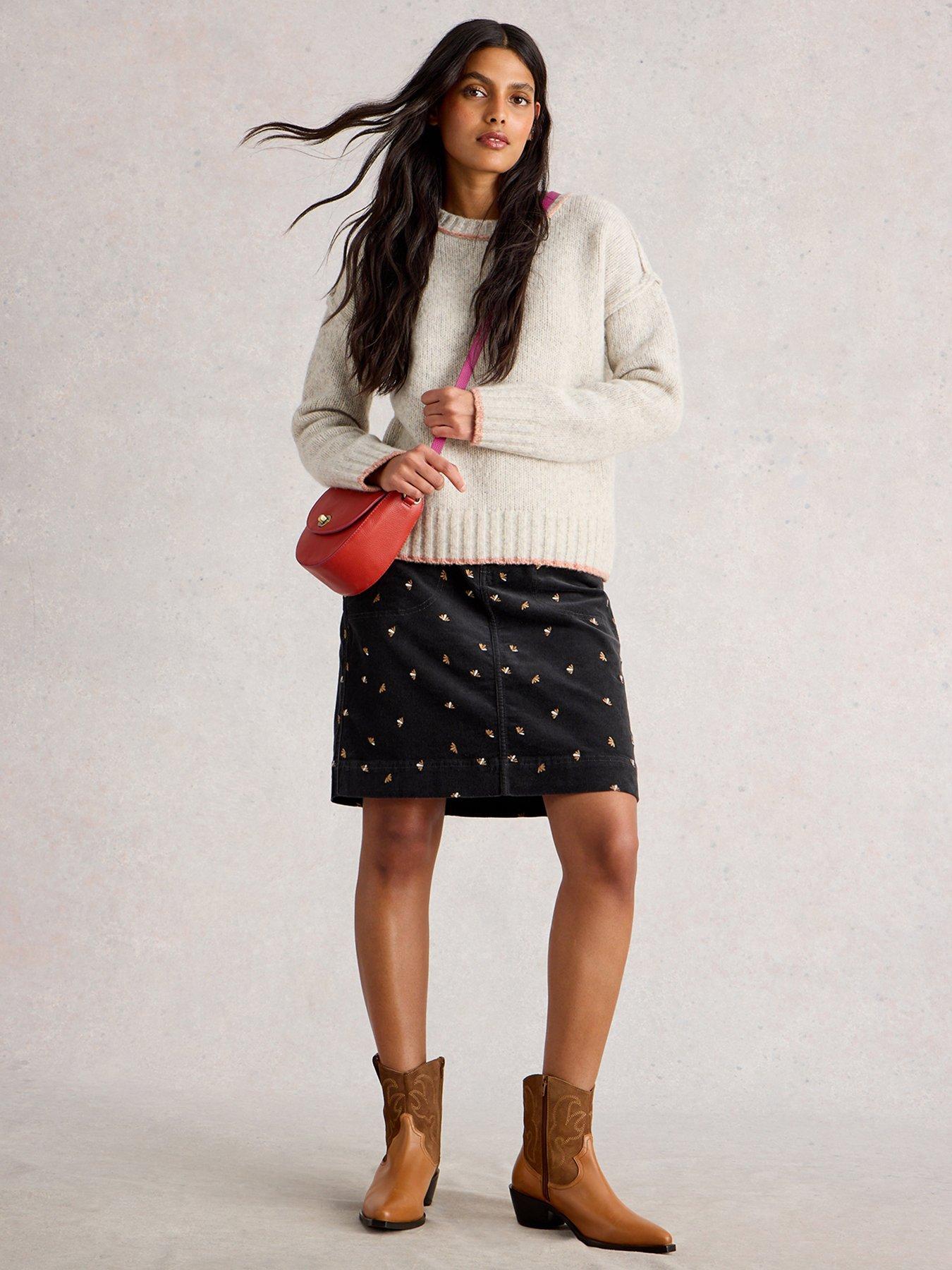Image 3 of 6 of White Stuff Marie Embroidered Cord Skirt - Grey