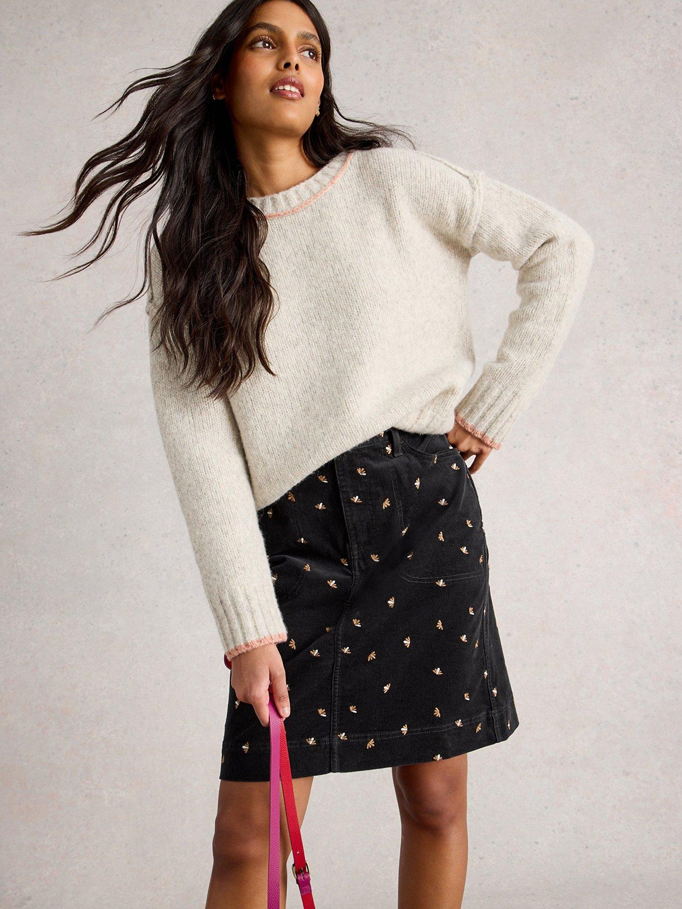 Image 4 of 6 of White Stuff Marie Embroidered Cord Skirt - Grey