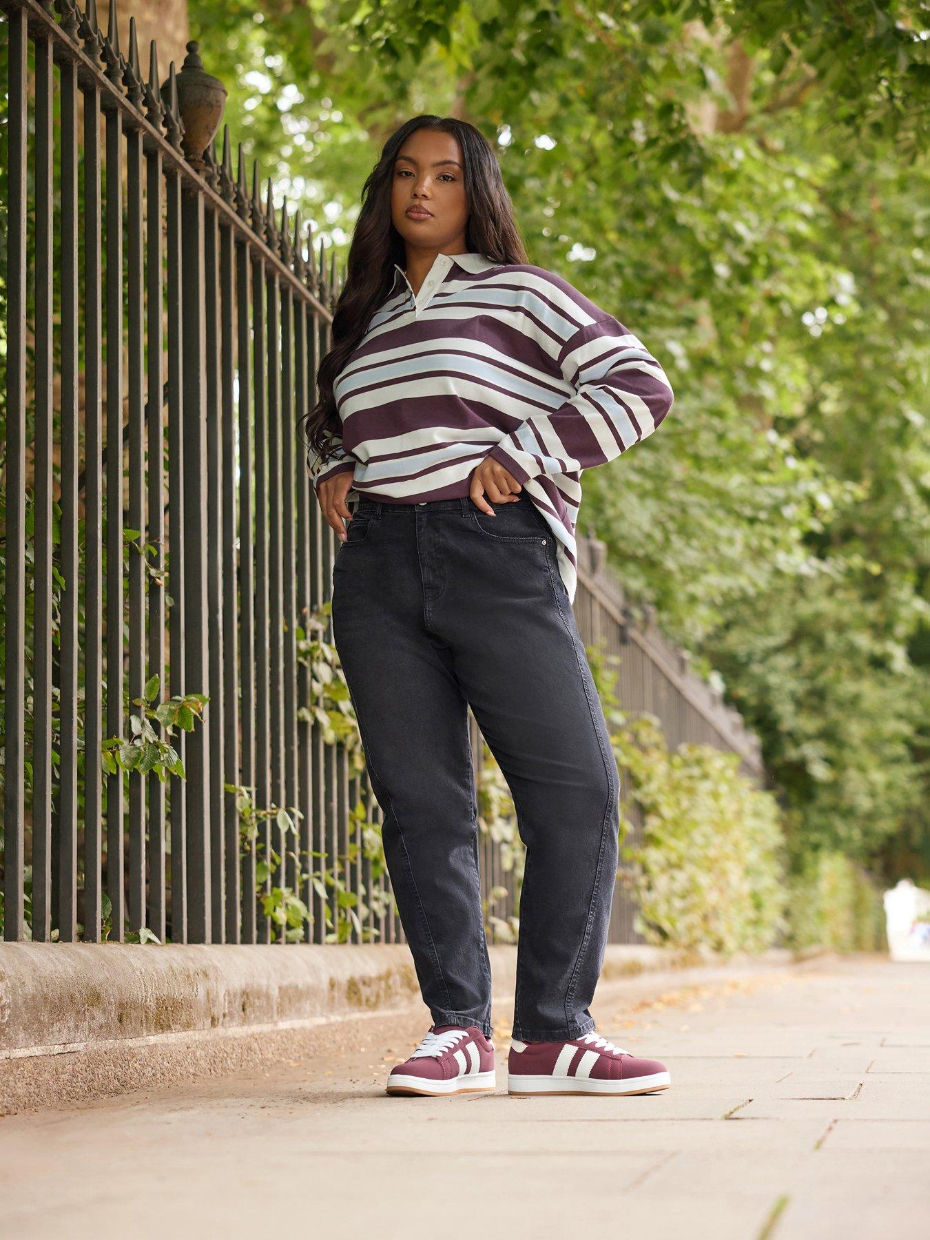 Yours Curve Stripe Rugby Top - Ivory