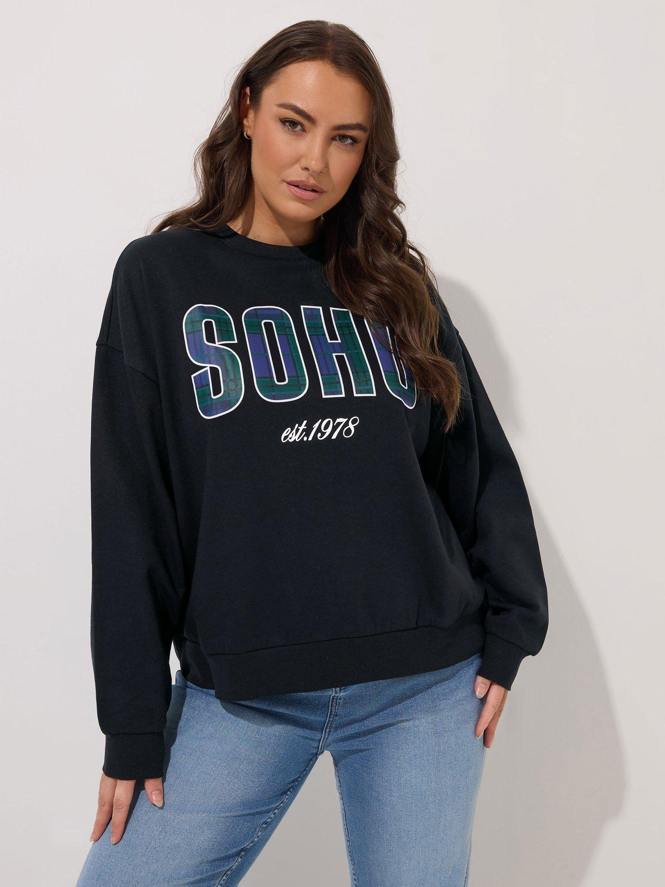 yours-curve-soho-check-crew-neck-sweatshirt-black