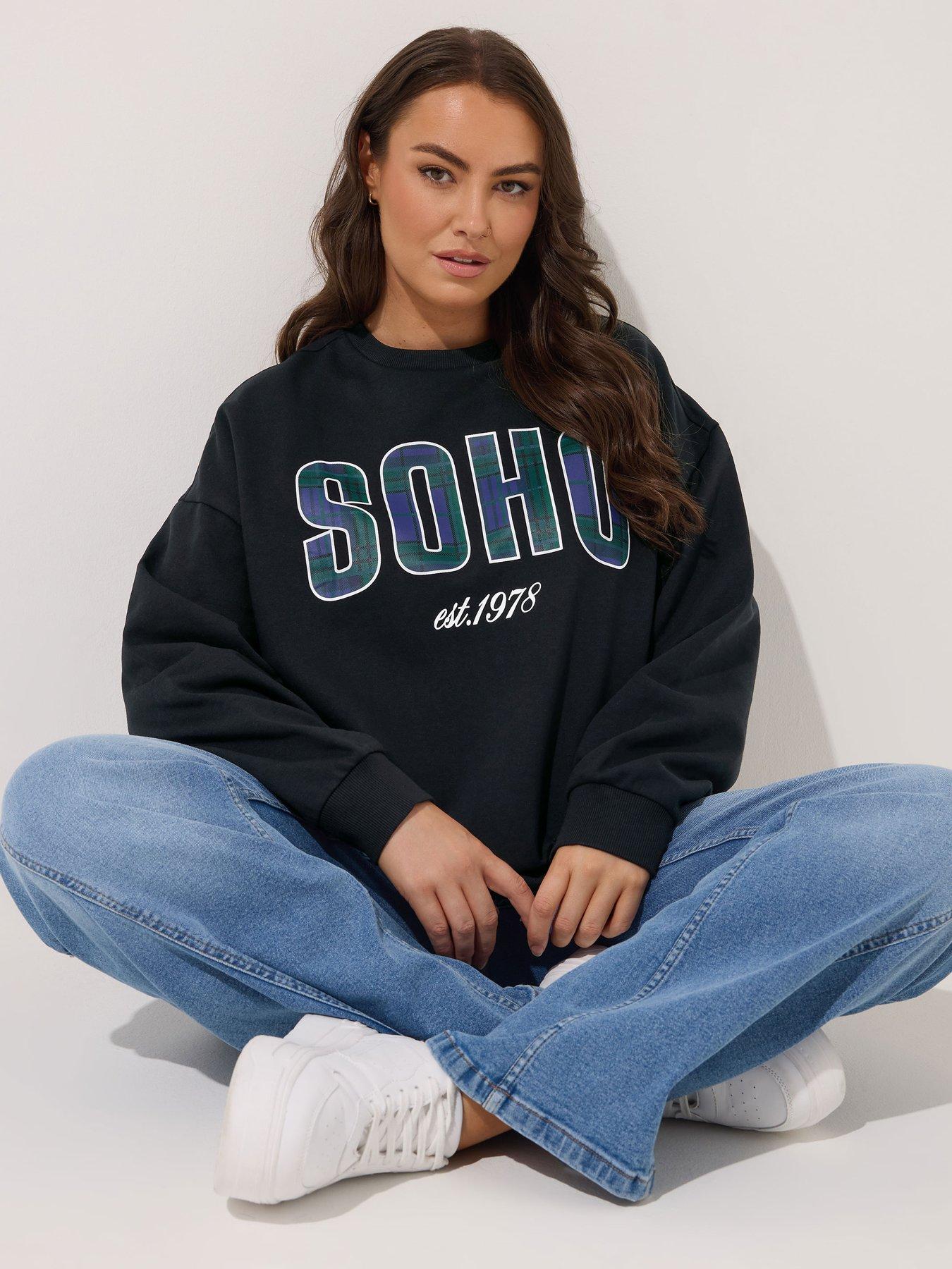 yours-curve-soho-check-crew-neck-sweatshirt-blackoutfit