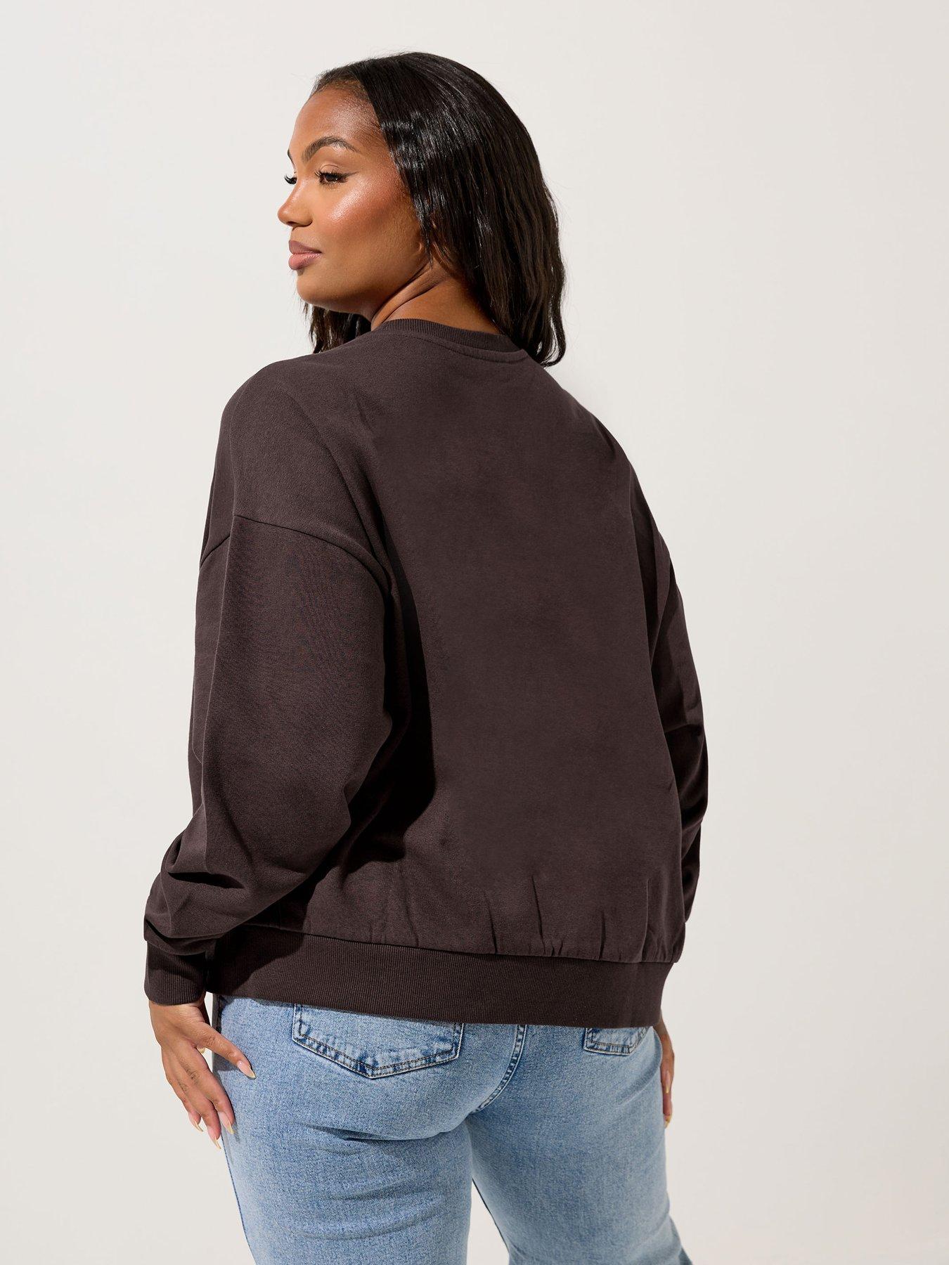 Image 2 of 4 of Yours Curve NYC Check Crew Neck Sweatshirt - Brown