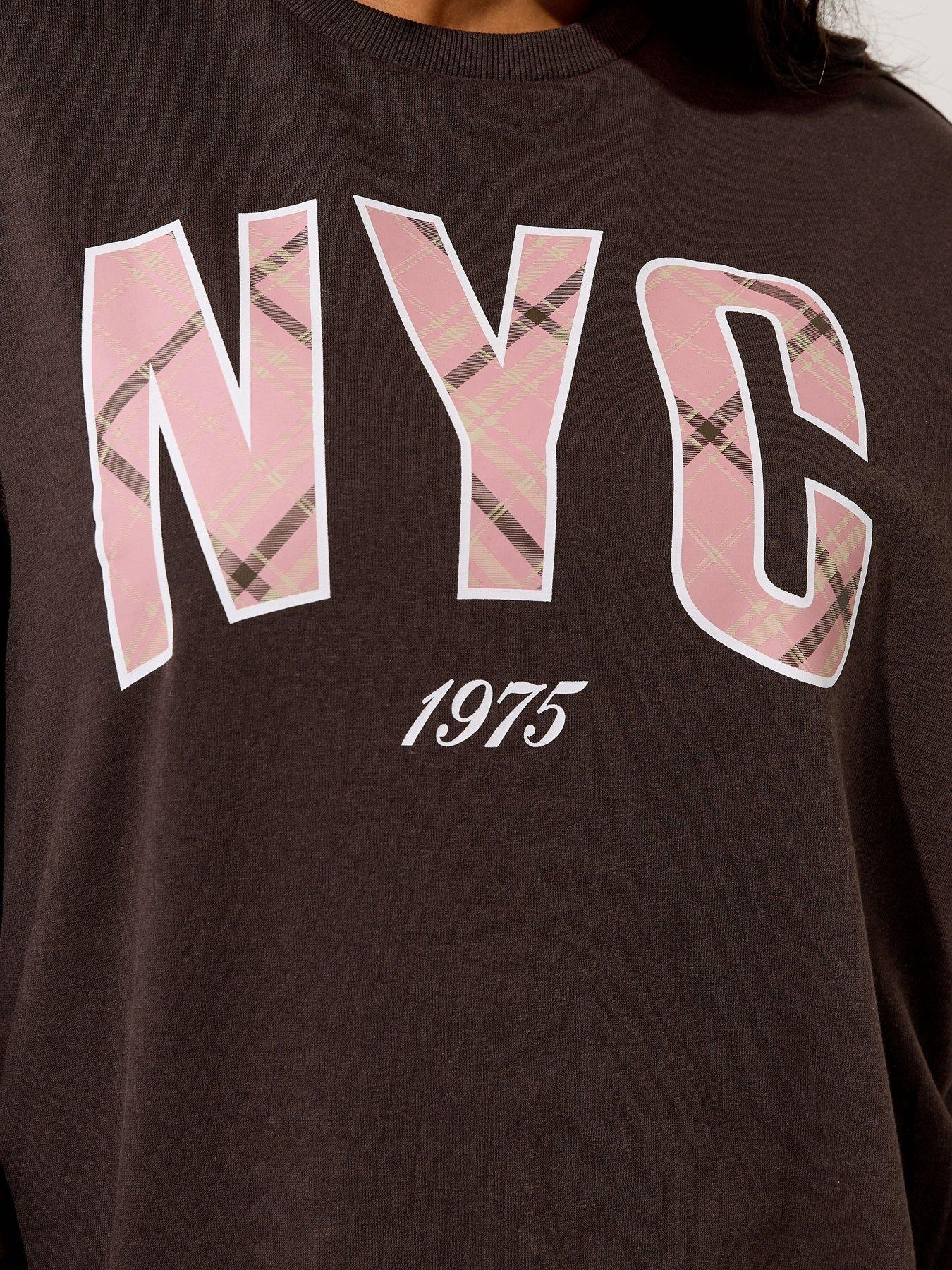 Image 4 of 4 of Yours Curve NYC Check Crew Neck Sweatshirt - Brown
