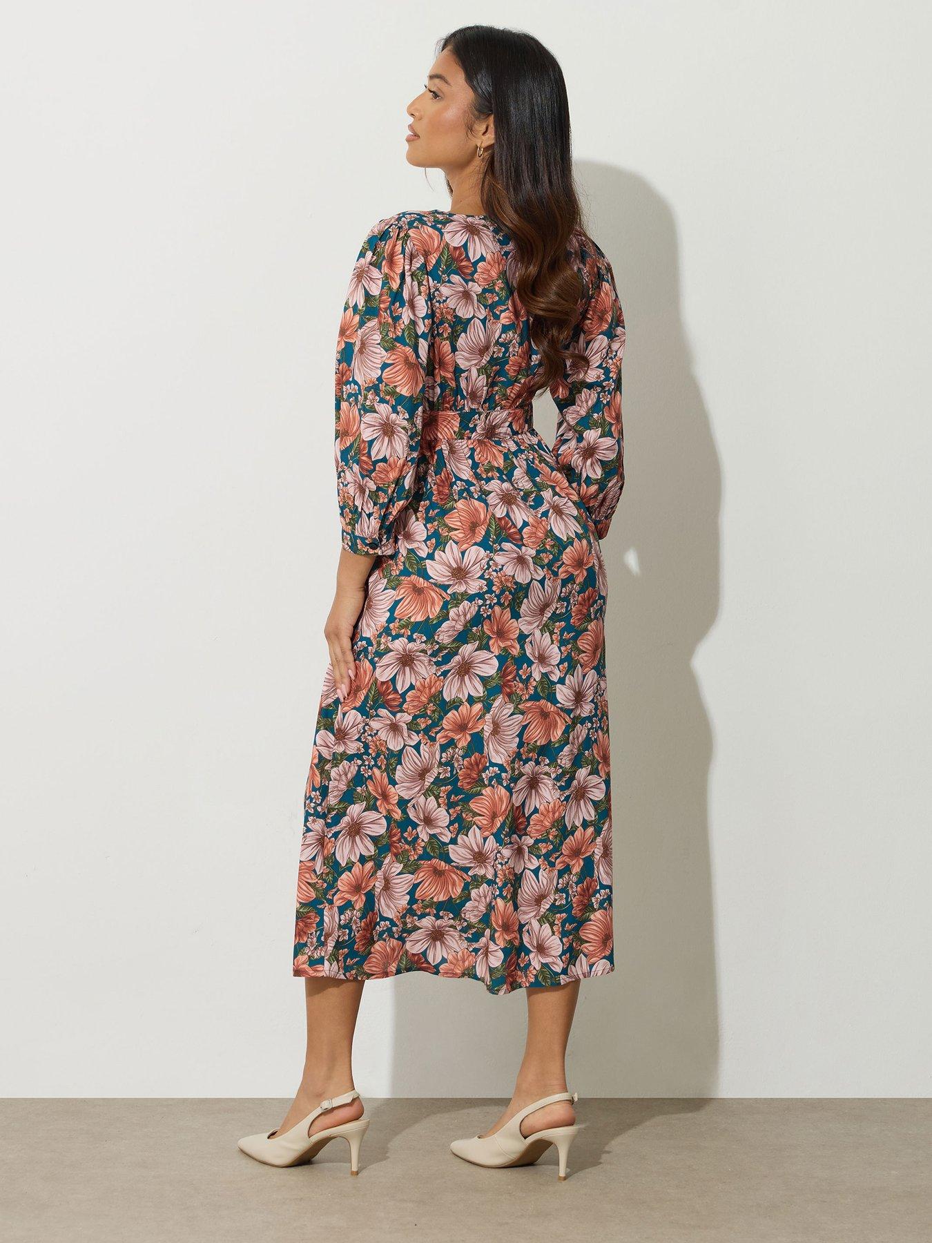 Image 2 of 4 of PixieGirl Petite Floral Midi Tea Dress - Blue