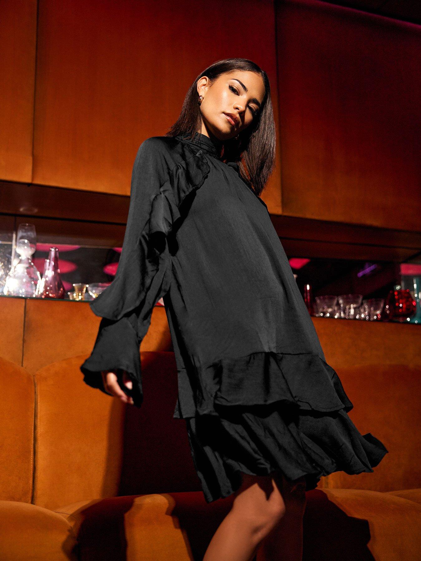 pixiegirl-petite-satin-frill-smock-dress-black