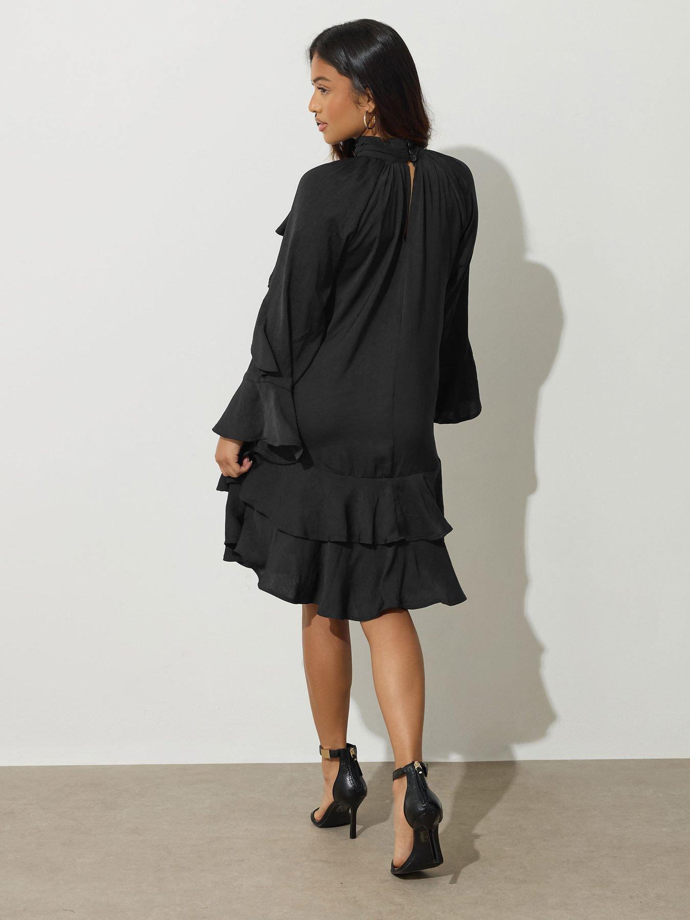 pixiegirl-petite-satin-frill-smock-dress-blackstillFront