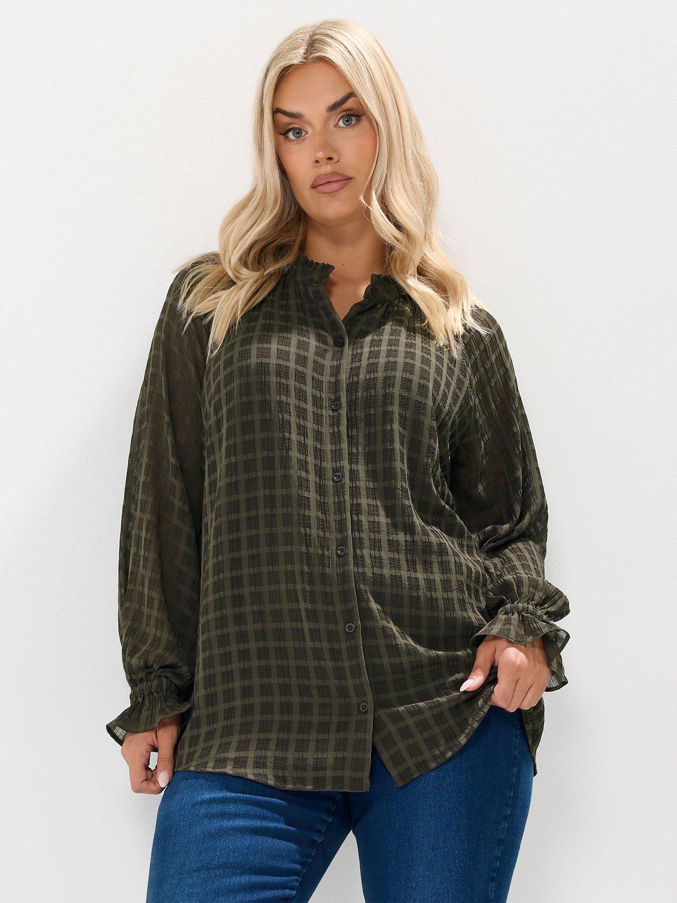 yours-curve-textured-frill-neck-blouse-khaki-greenoutfit
