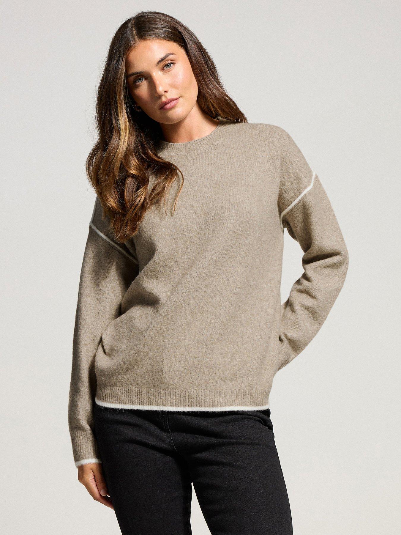 Long Tall Sally Tipped Detail Jumper - Natural