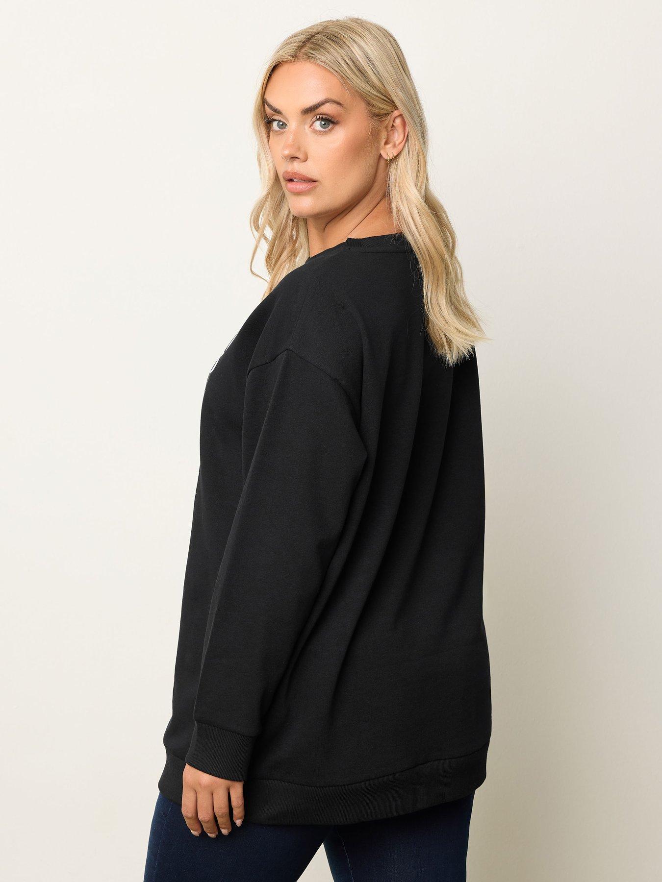 Image 2 of 4 of Yours Curve Floral Crew Neck Sweatshirt - Black