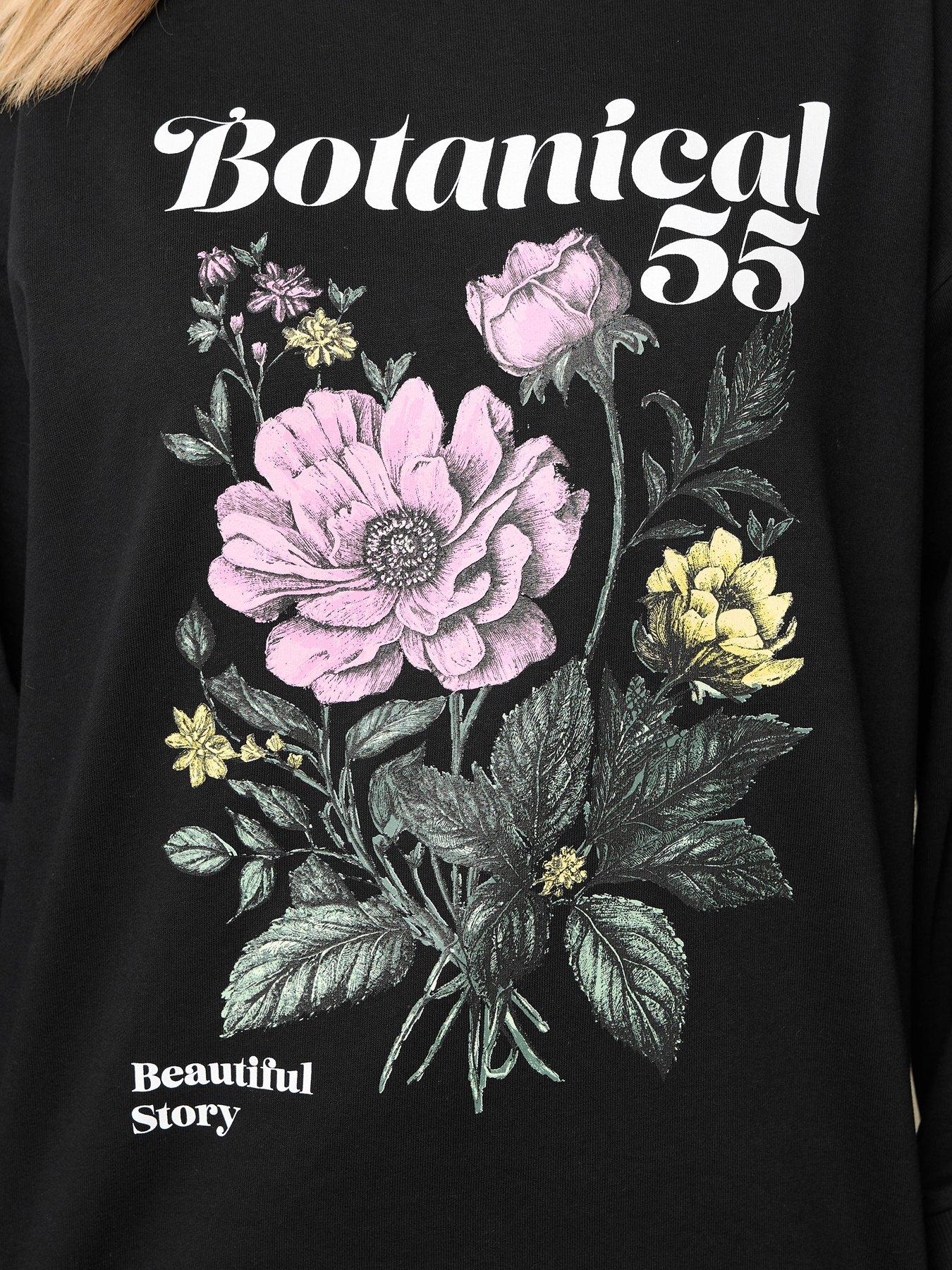 Image 4 of 4 of Yours Curve Floral Crew Neck Sweatshirt - Black