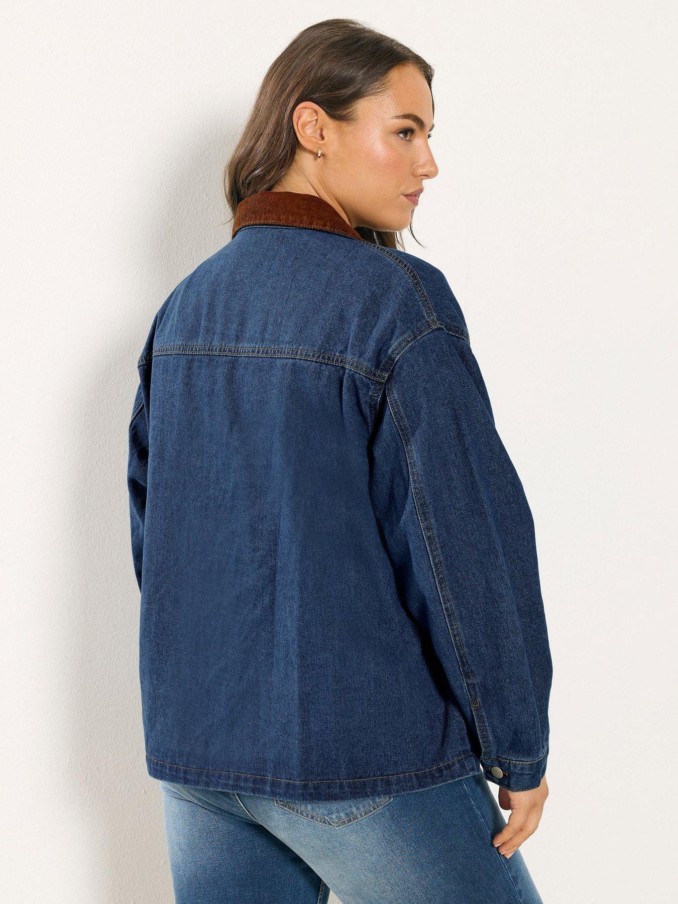 Image 2 of 5 of Yours Curve Cord Collar Denim Jacket - Blue