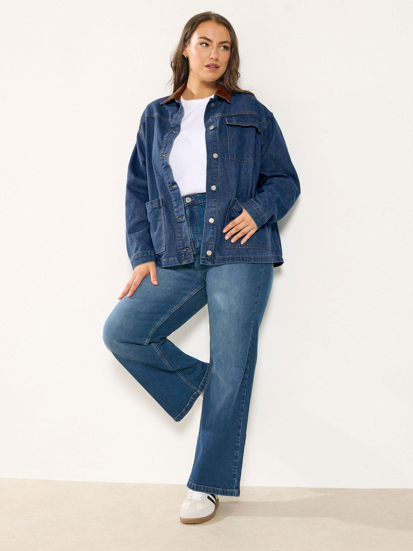 Image 3 of 5 of Yours Curve Cord Collar Denim Jacket - Blue