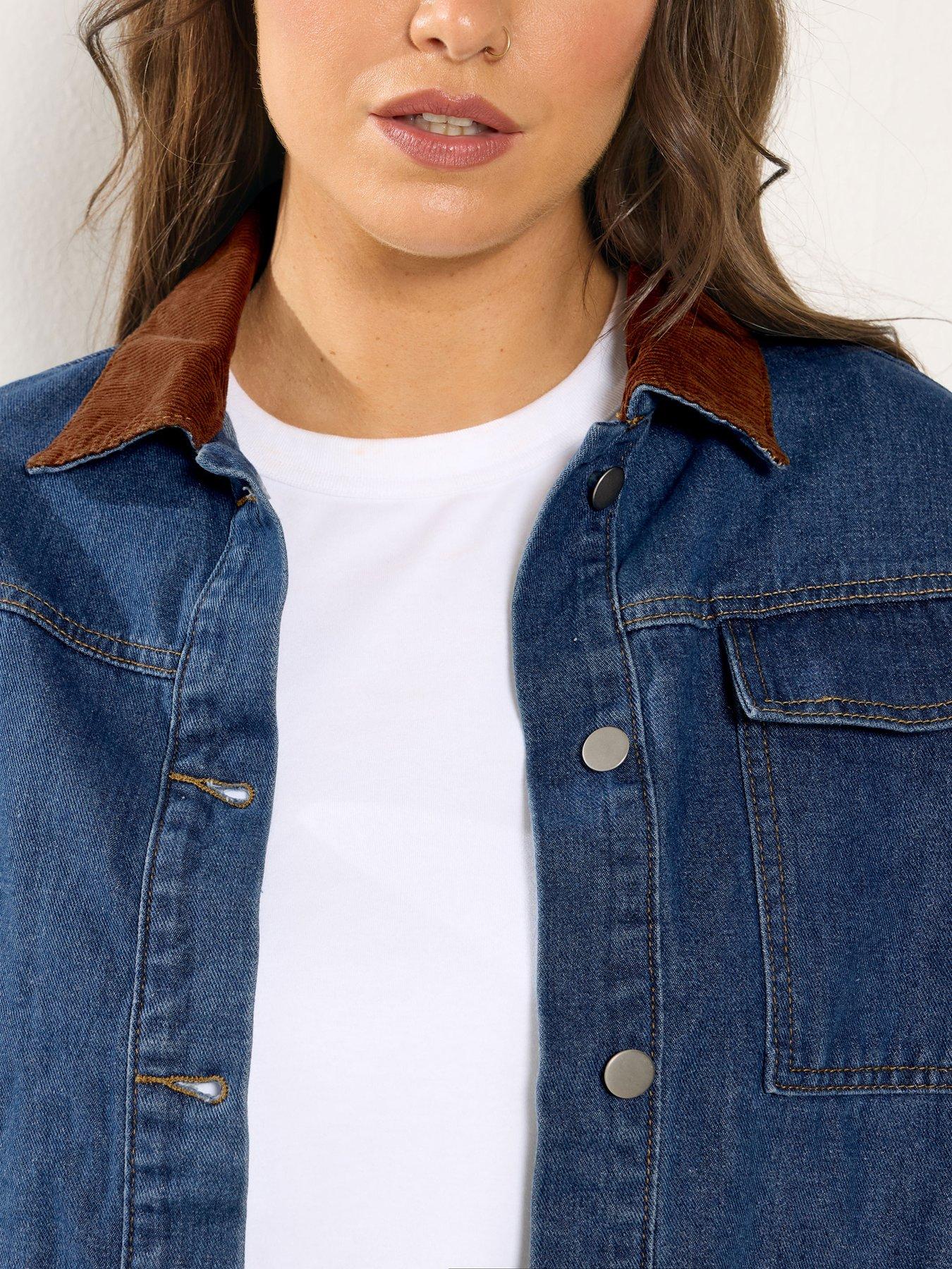 Image 4 of 5 of Yours Curve Cord Collar Denim Jacket - Blue