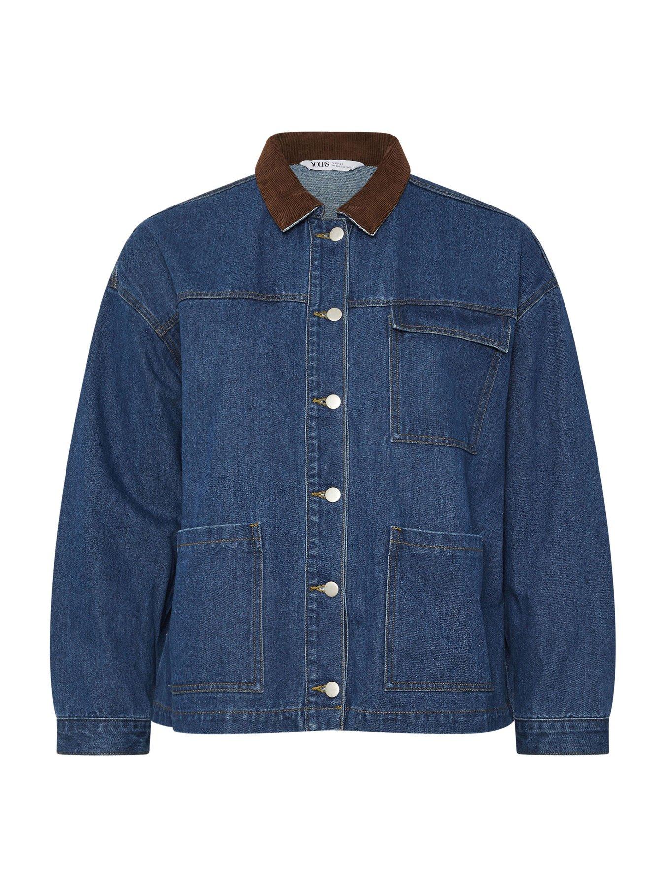 Image 5 of 5 of Yours Curve Cord Collar Denim Jacket - Blue