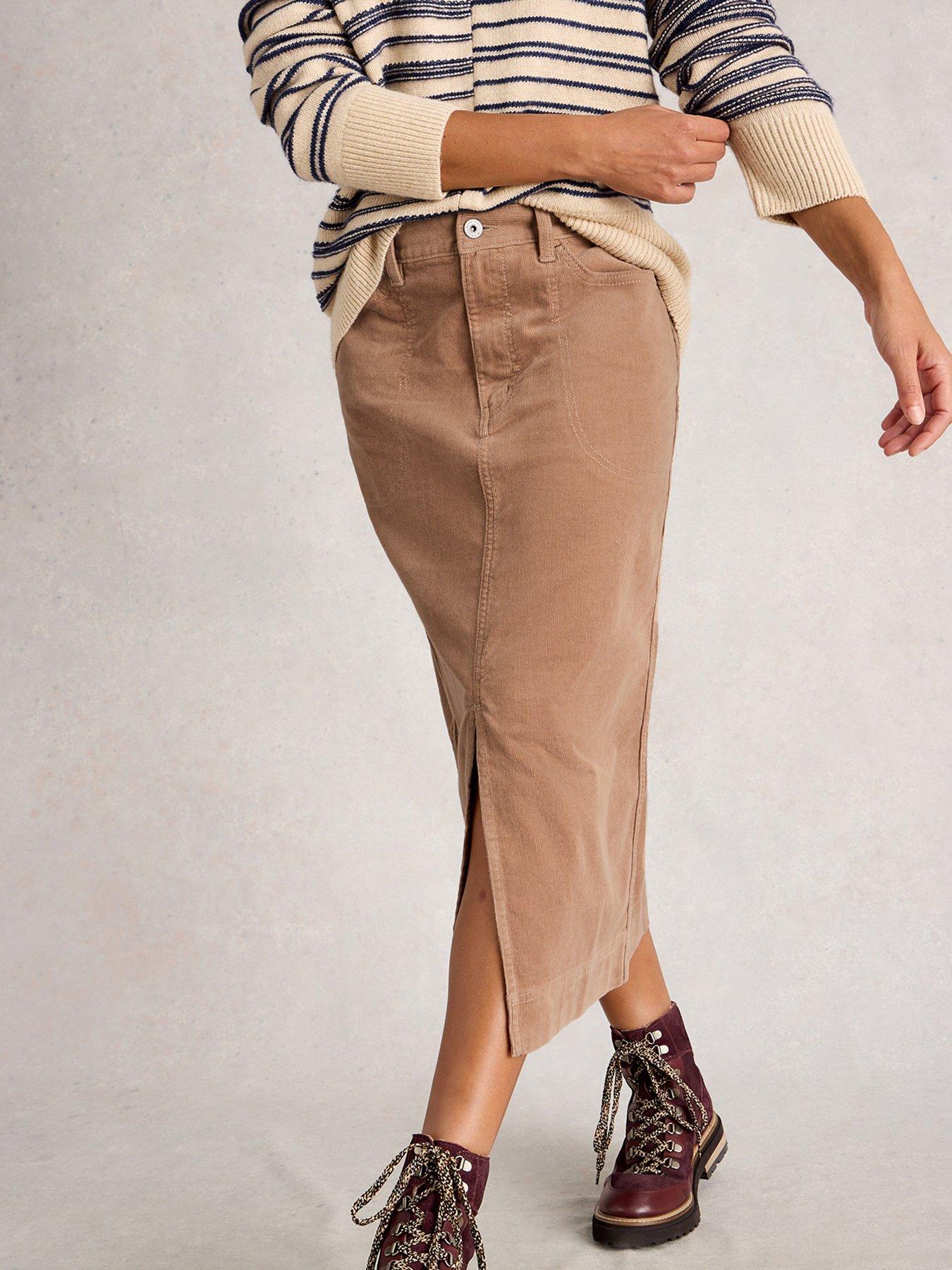 White Stuff Tia Cord Midi Skirt - Beige