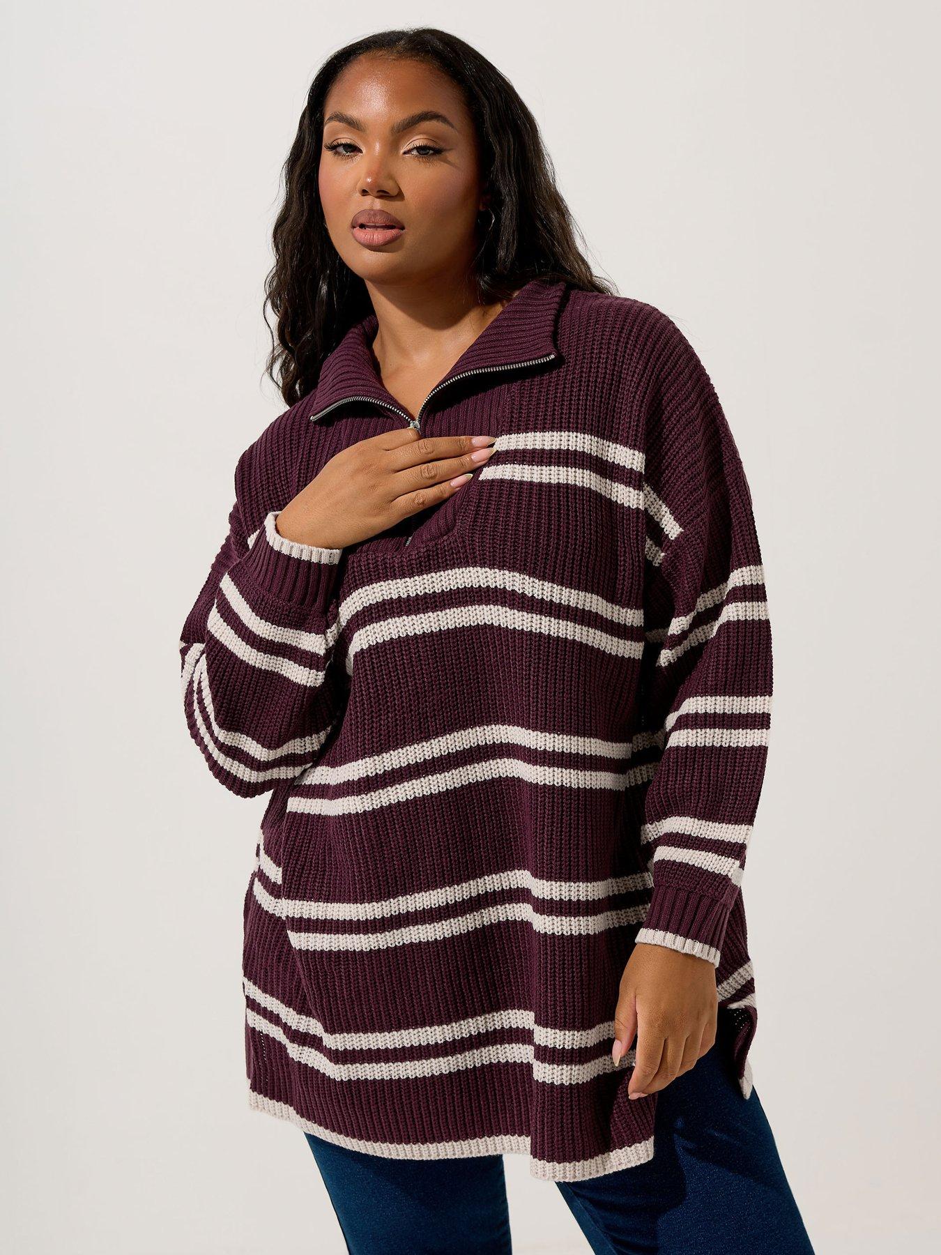 yours-curve-quarter-zip-stripe-jumper-purple