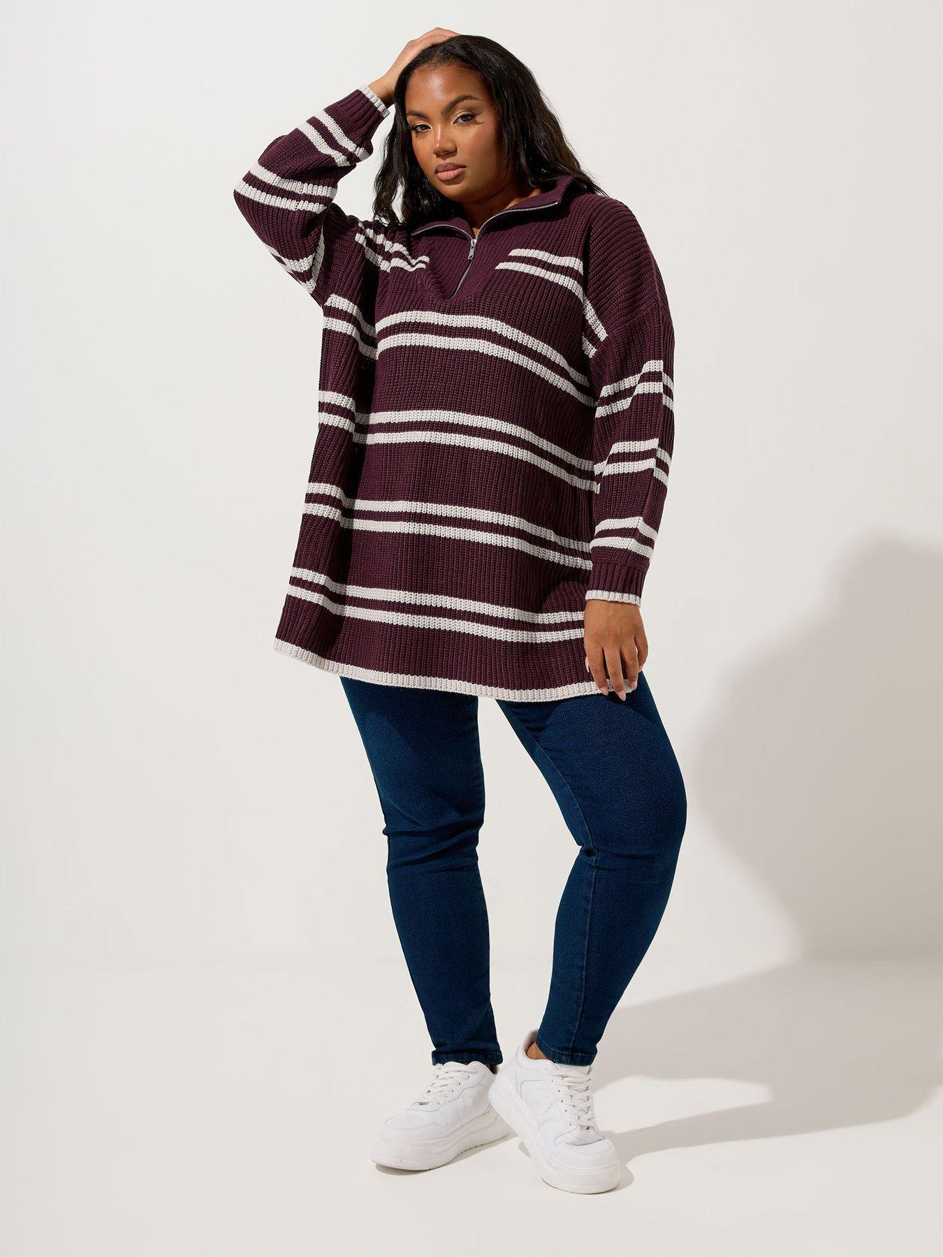 yours-curve-quarter-zip-stripe-jumper-purpleback