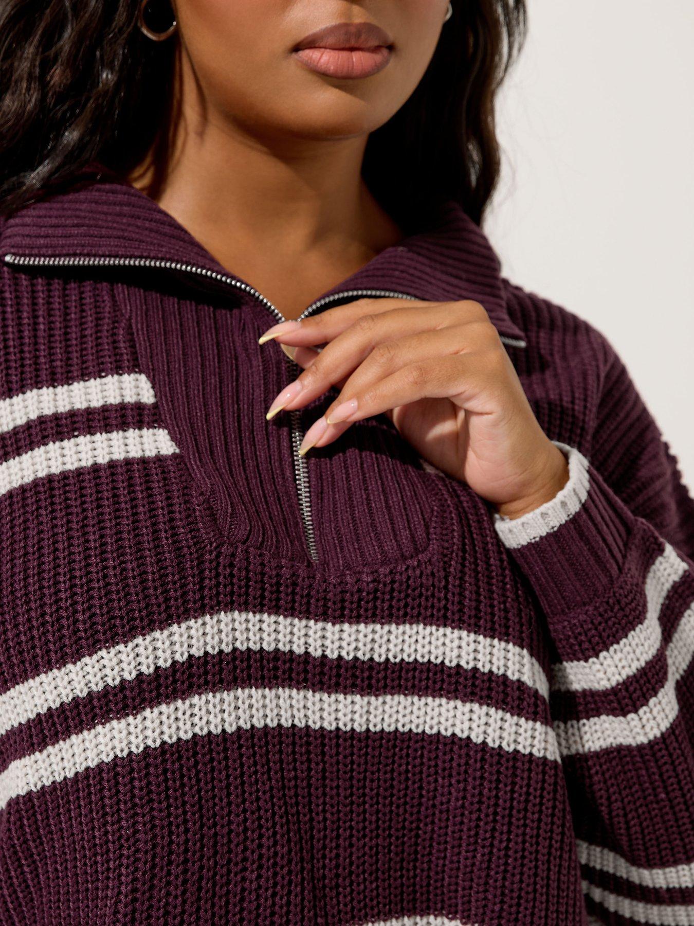 yours-curve-quarter-zip-stripe-jumper-purpleoutfit