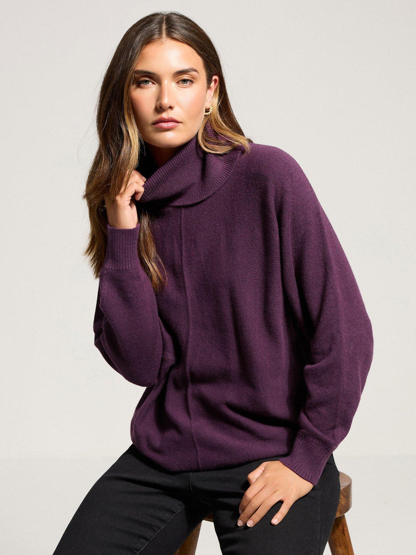 long-tall-sally-roll-neck-batwing-jumper-purplefront
