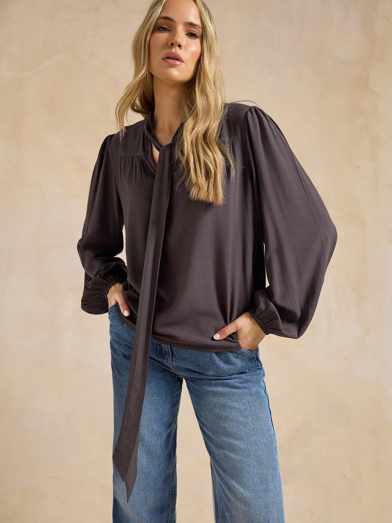 long-tall-sally-acid-wash-tie-neck-top-grey