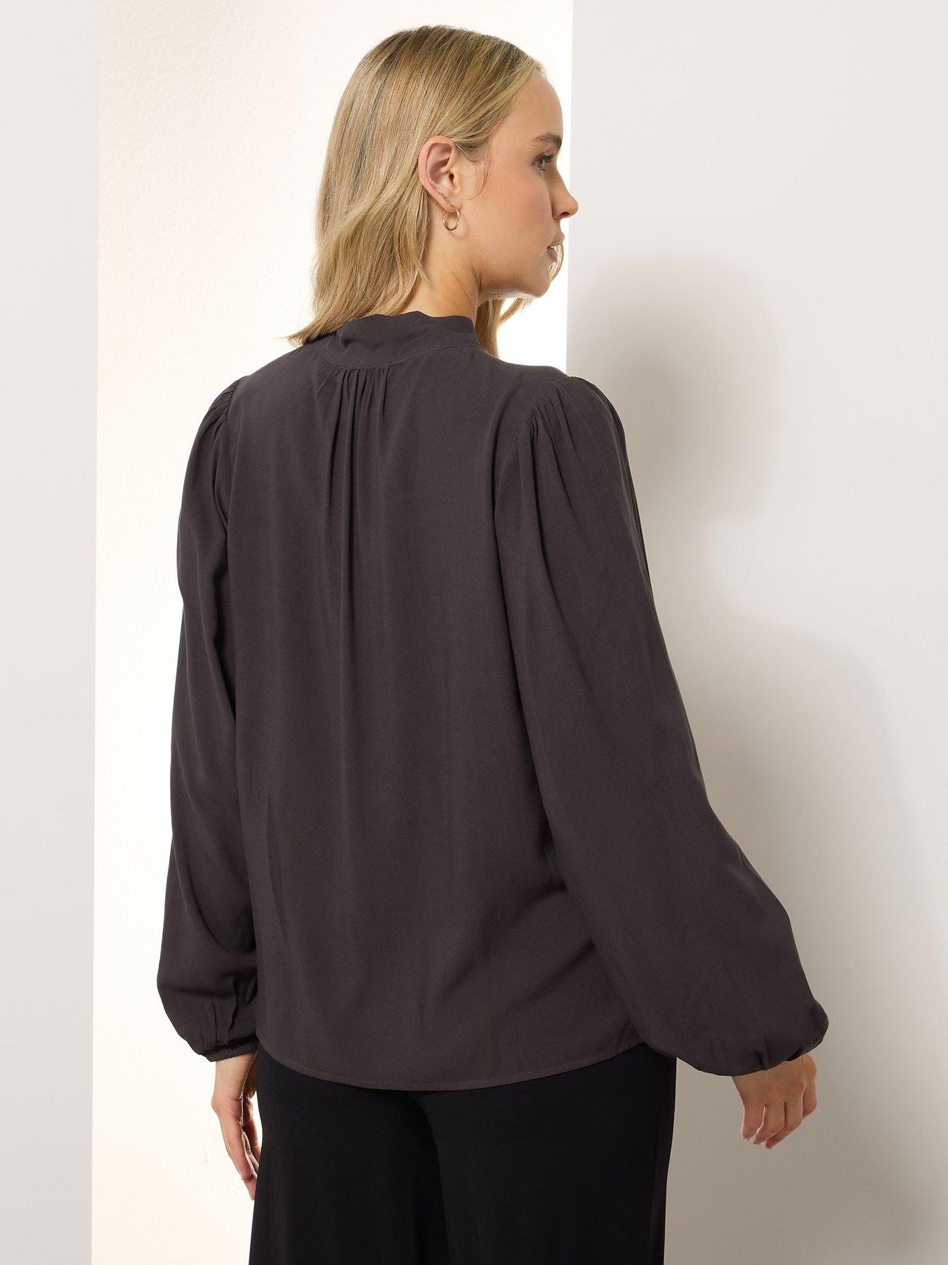 long-tall-sally-acid-wash-tie-neck-top-greystillFront