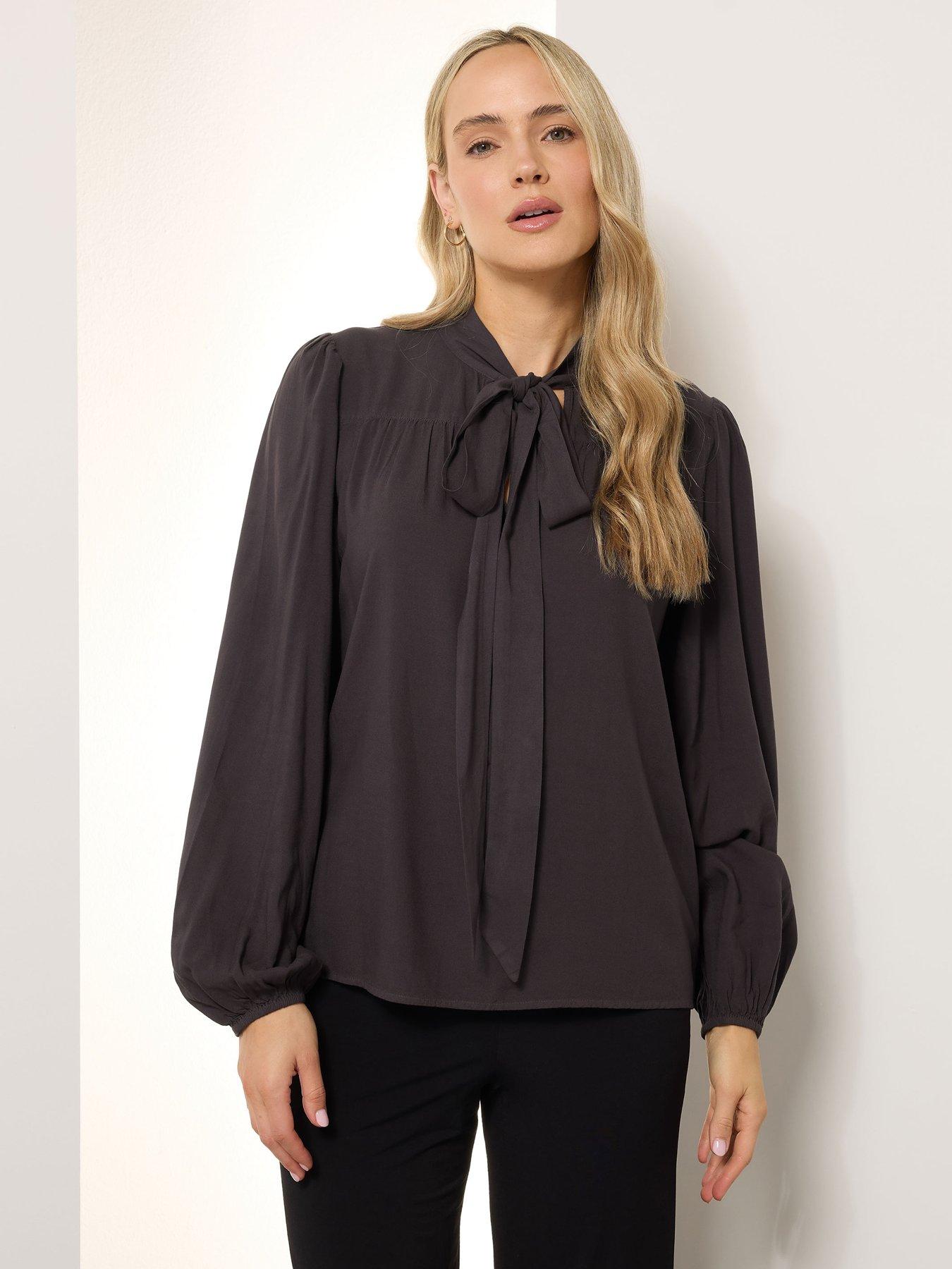 long-tall-sally-acid-wash-tie-neck-top-greyoutfit