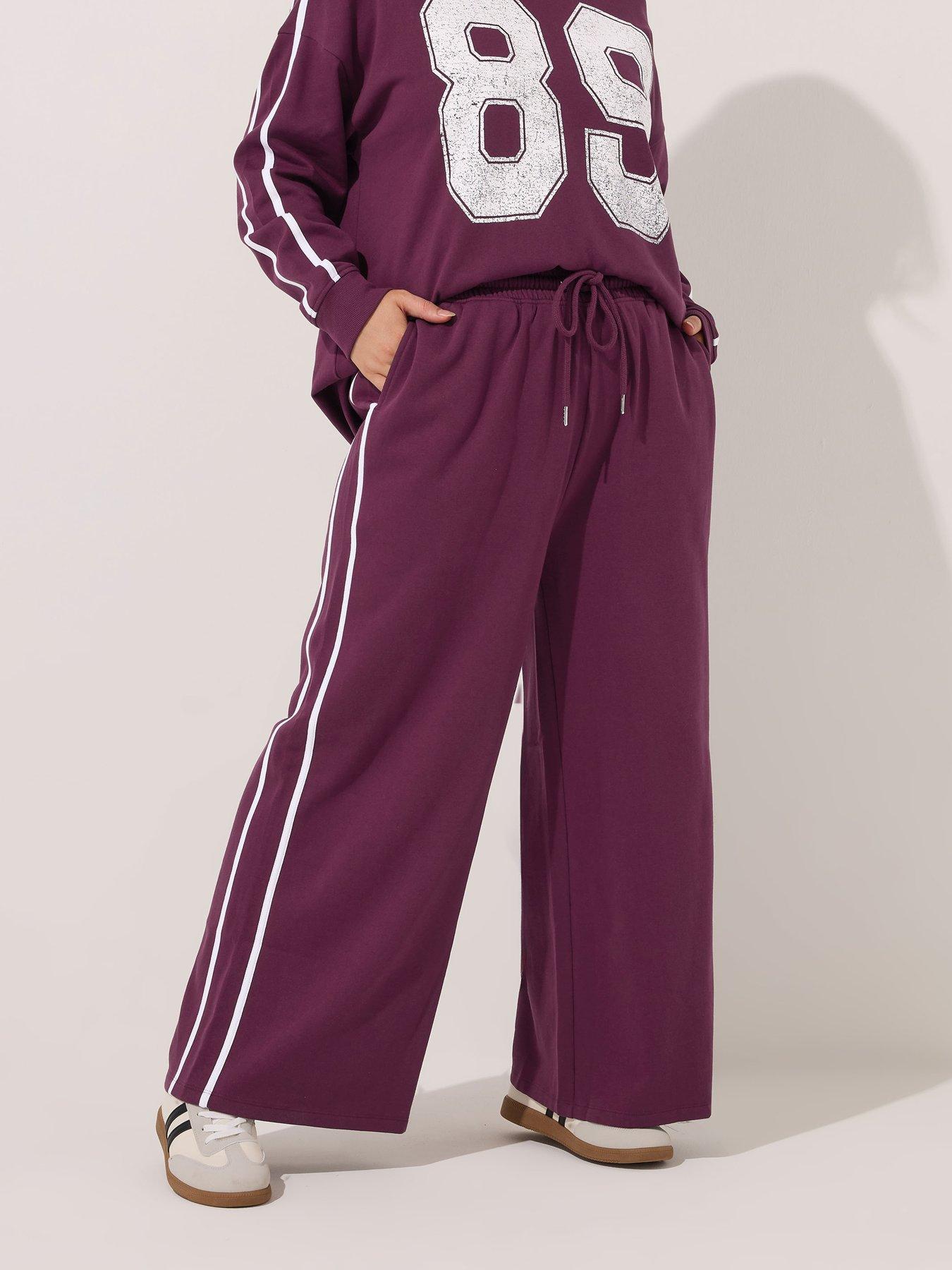 Image 3 of 4 of Yours Curve Side Stripe Wide Leg Jogger - Red