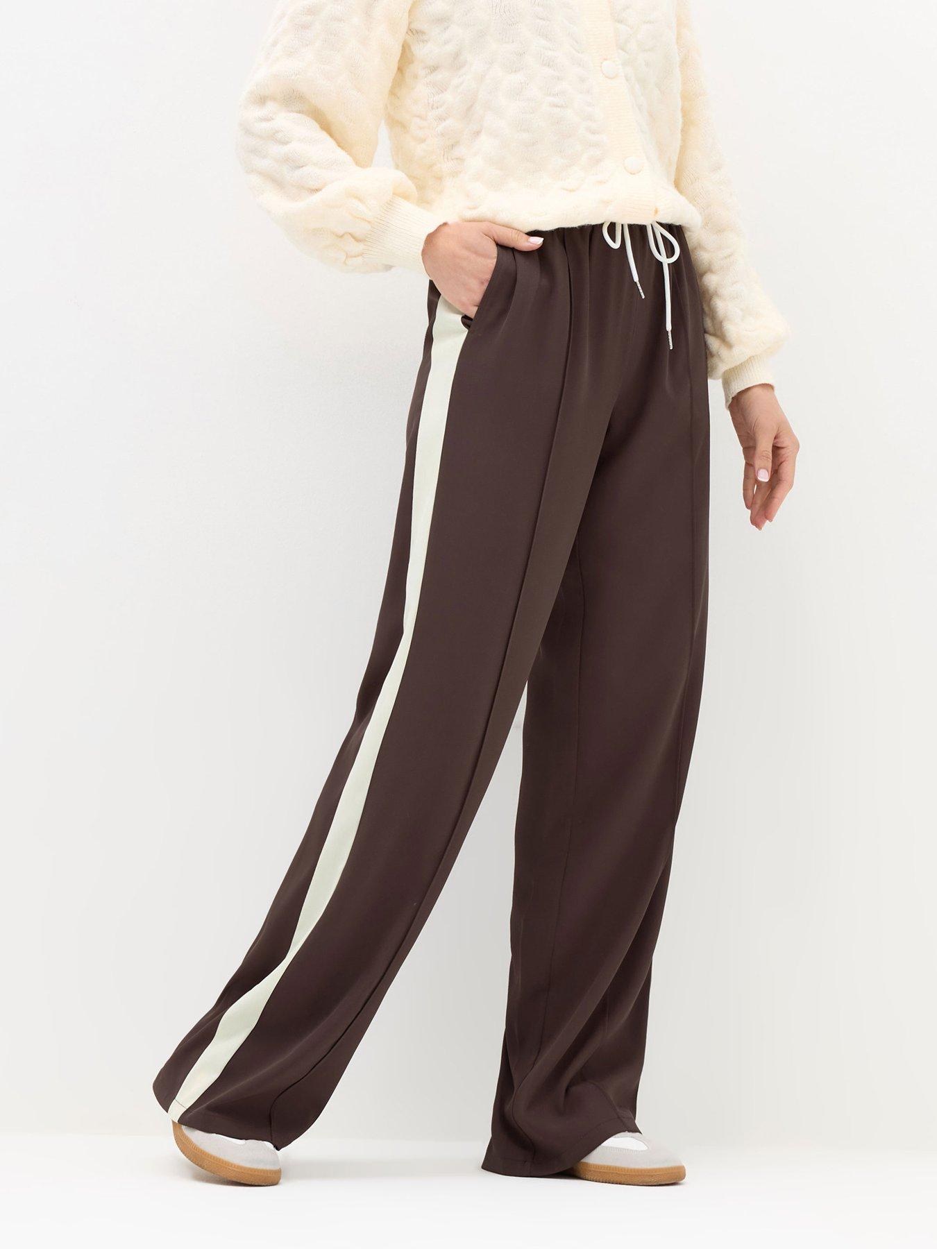 Long Tall Sally Side Stripe Wide Leg Trouser 34" - Brown