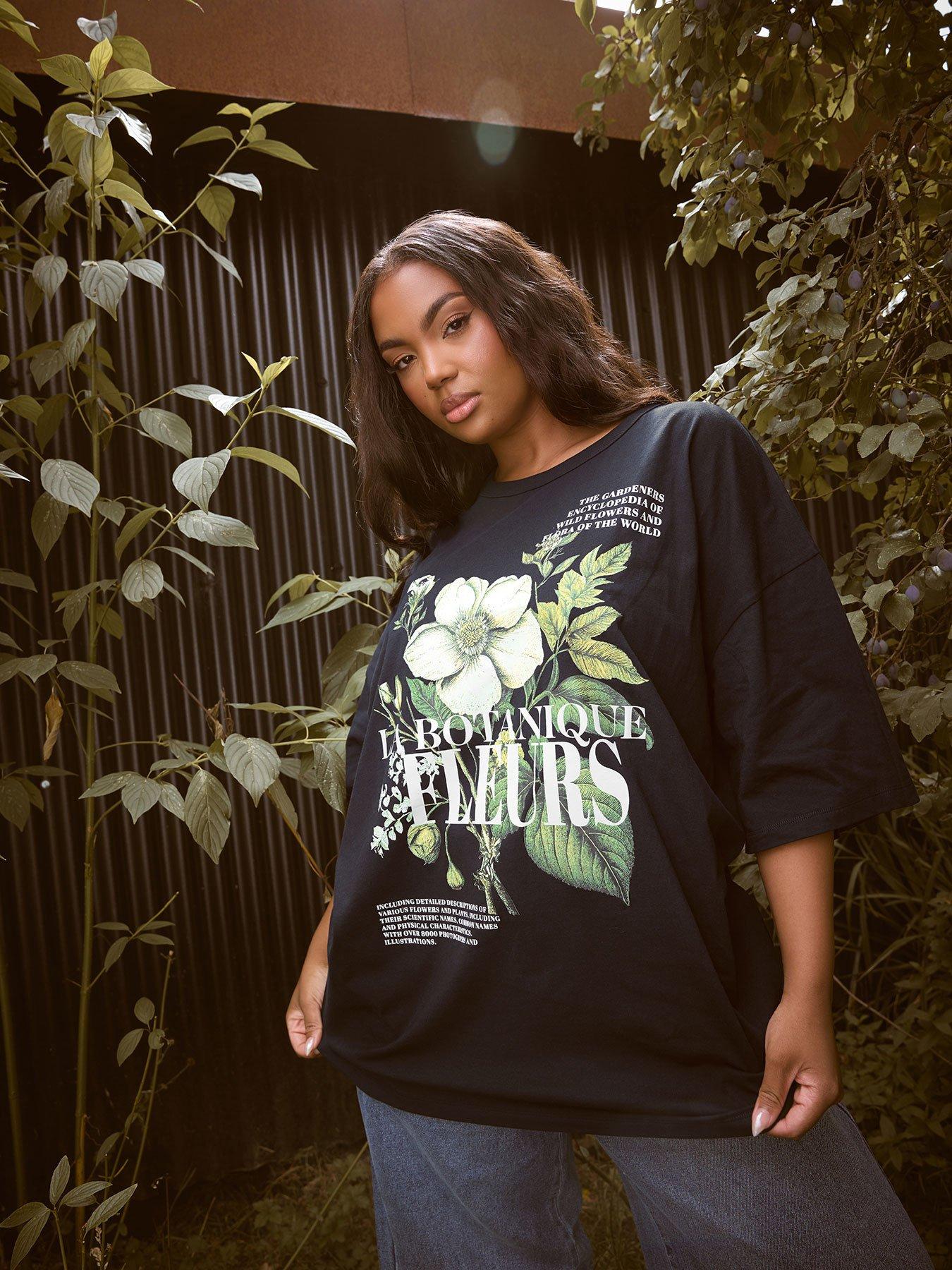 Yours Curve Placement Boxy T-Shirt - Black