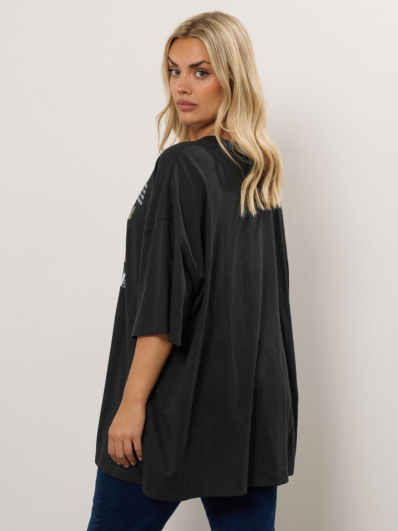 Image 2 of 4 of Yours Curve Placement Boxy T-Shirt - Black