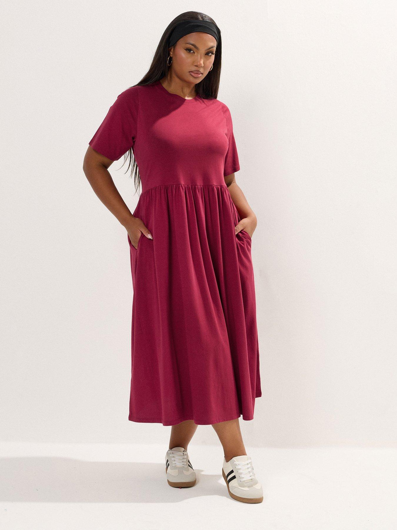 Image 1 of 4 of Yours Curve Throw On Smock Dress - Red