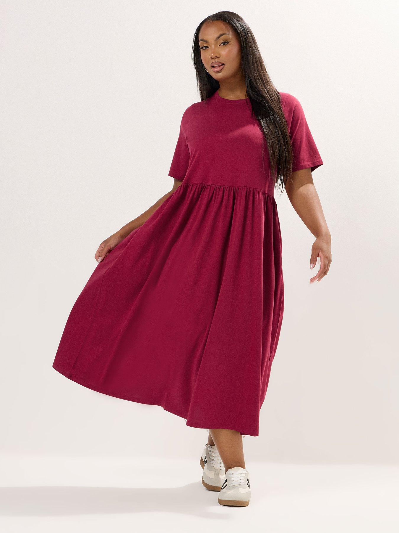 Image 3 of 4 of Yours Curve Throw On Smock Dress - Red