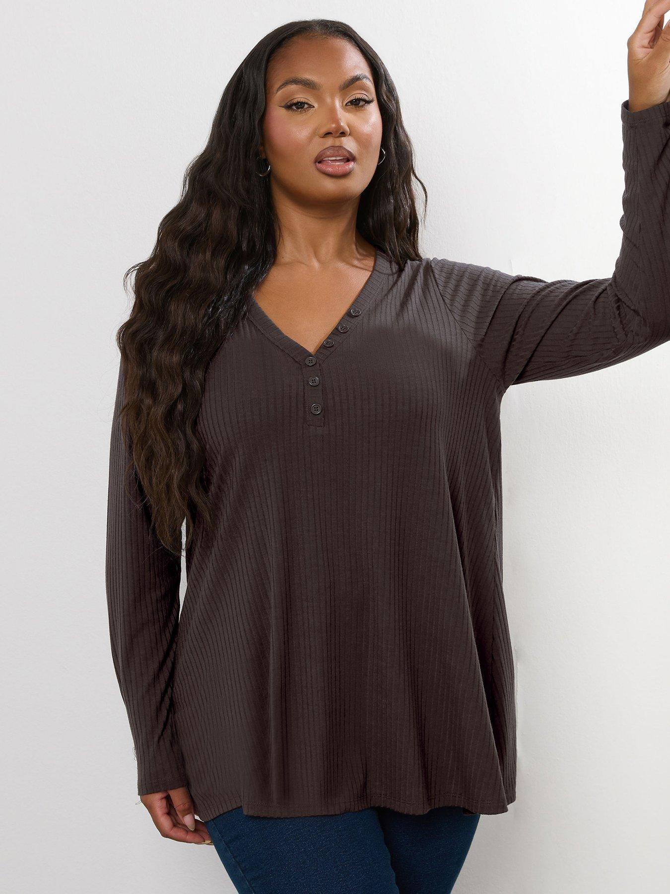 yours-curve-rib-swing-henley-top-brown