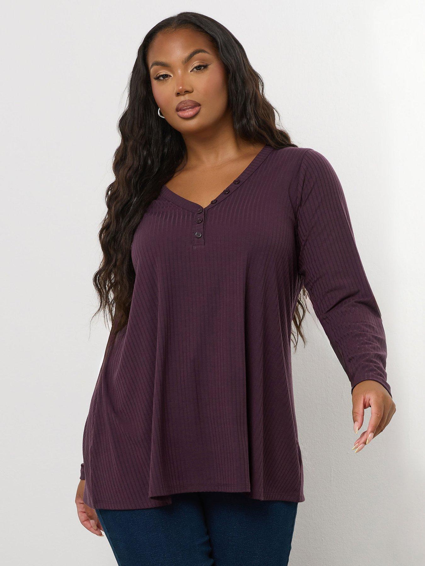 Yours Curve Rib Swing Henely Top - Purple