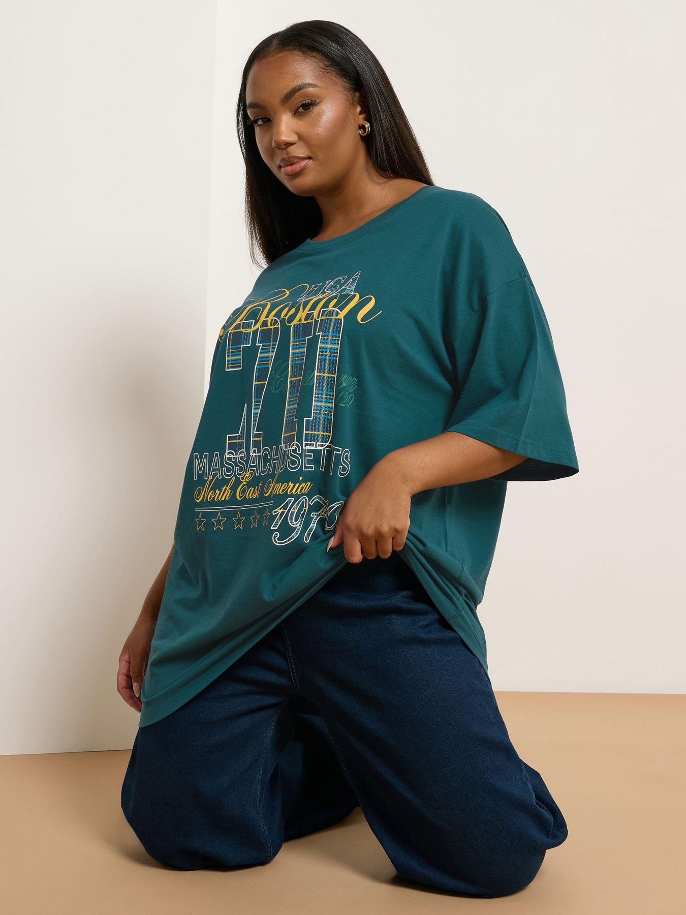 Yours Curve Placement Print Varsity T-Shirt - Blue