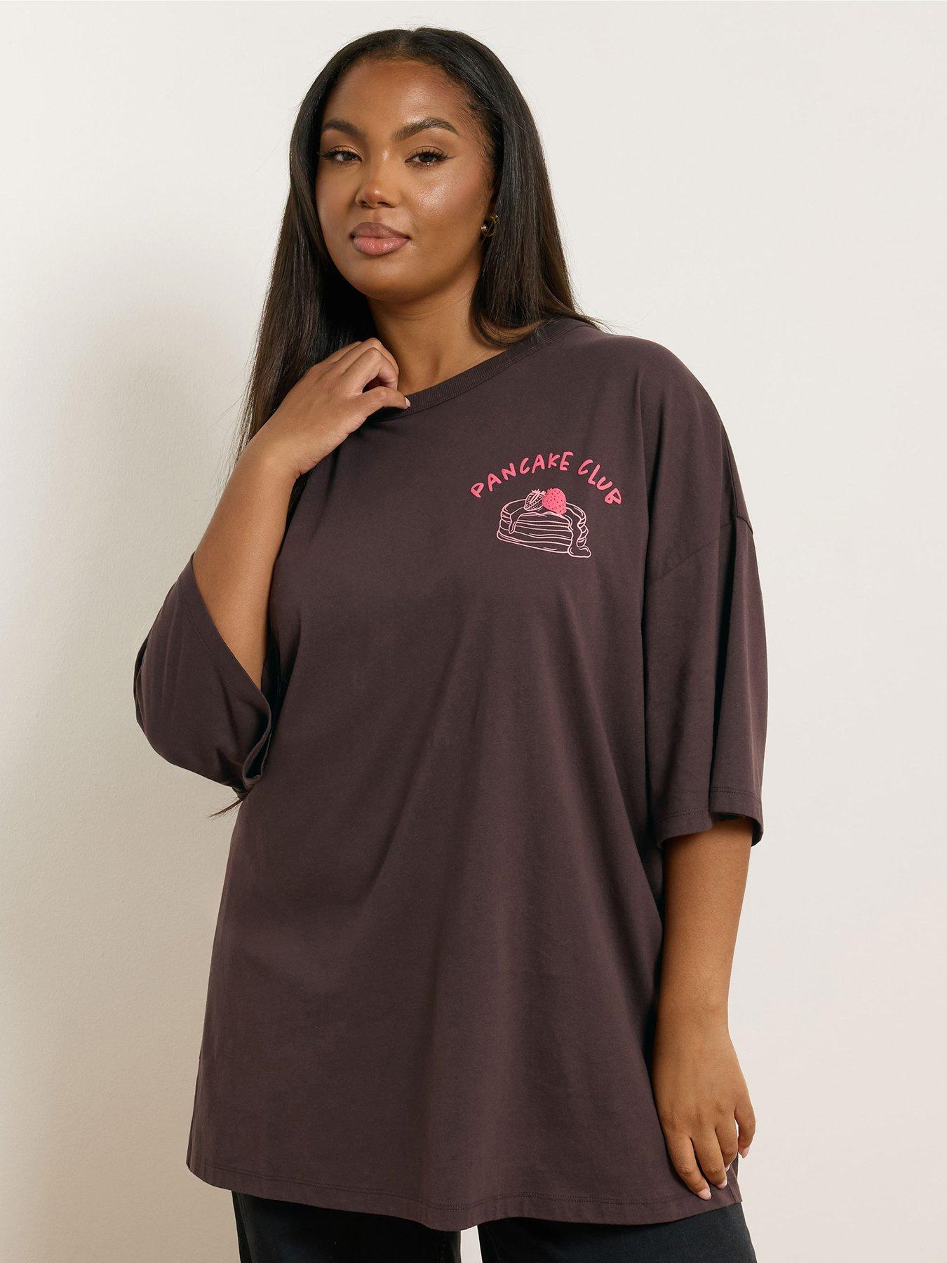 yours-curve-placement-print-boxy-t-shirt-brown