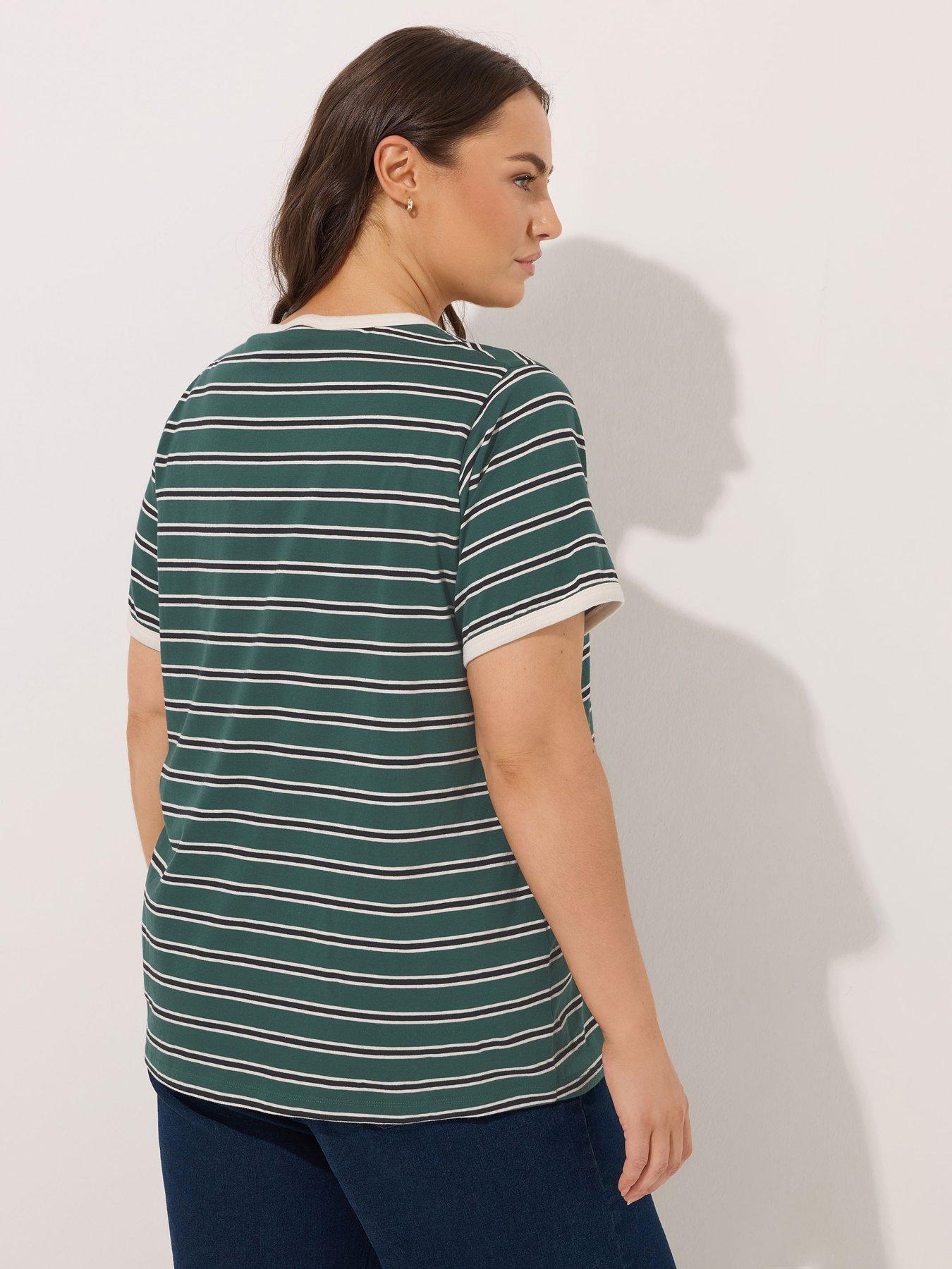 yours-curve-stripe-t-shirt-greenstillFront