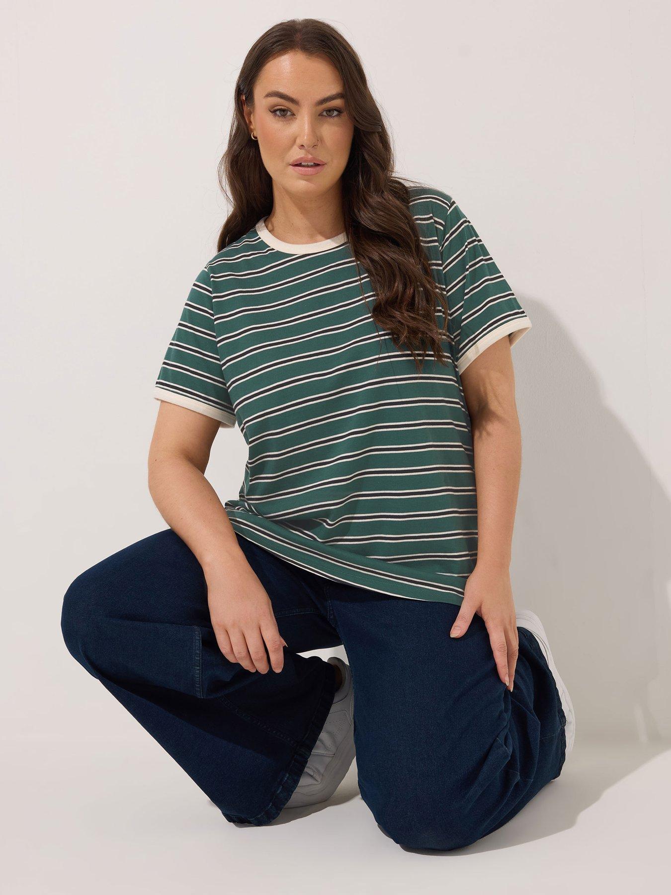 yours-curve-stripe-t-shirt-greenoutfit