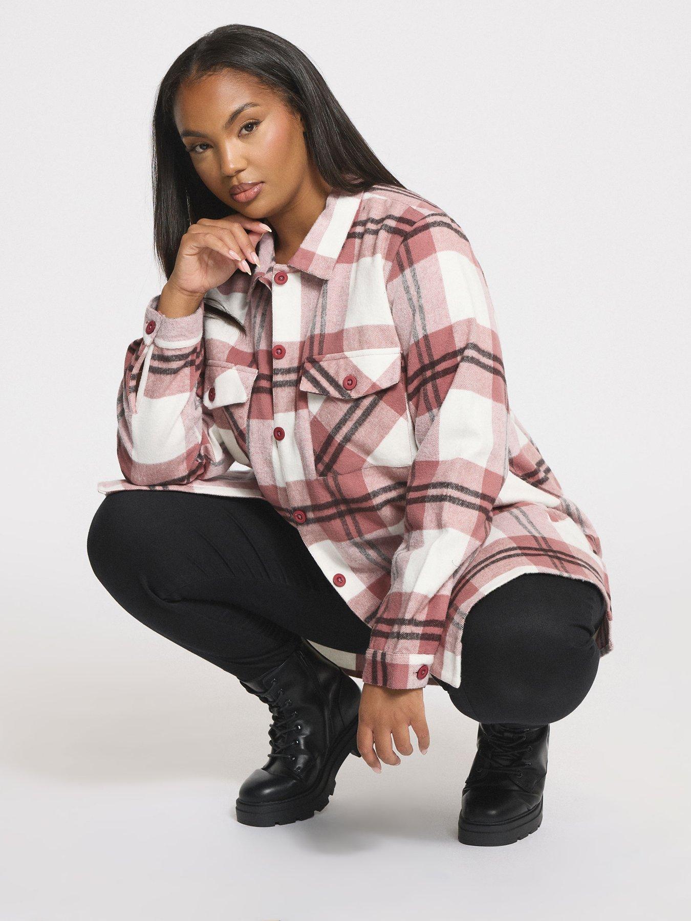Image 1 of 6 of Yours Curve Check Shacket - Pink
