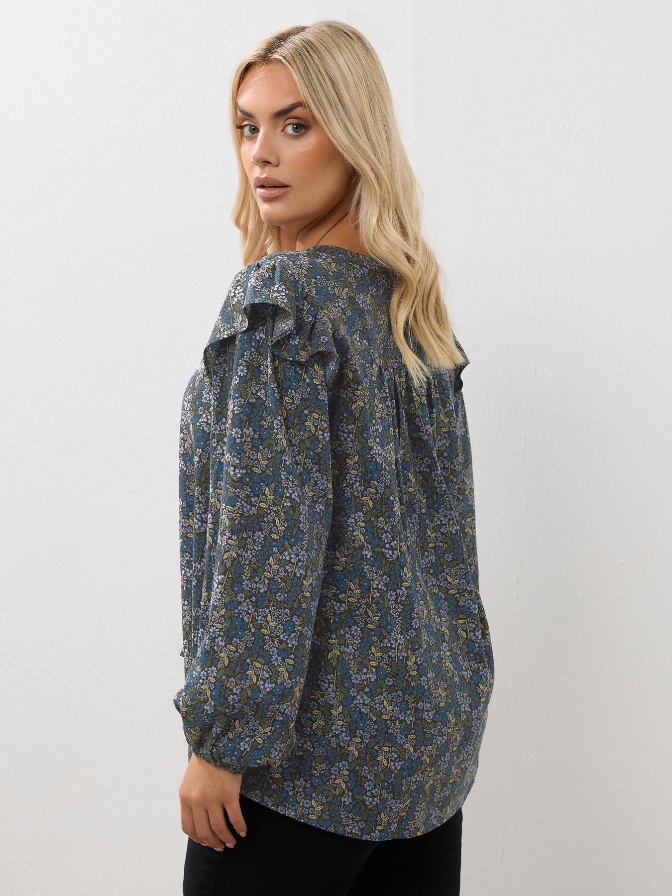 Image 2 of 4 of Yours Curve Smock Frill Top - Blue