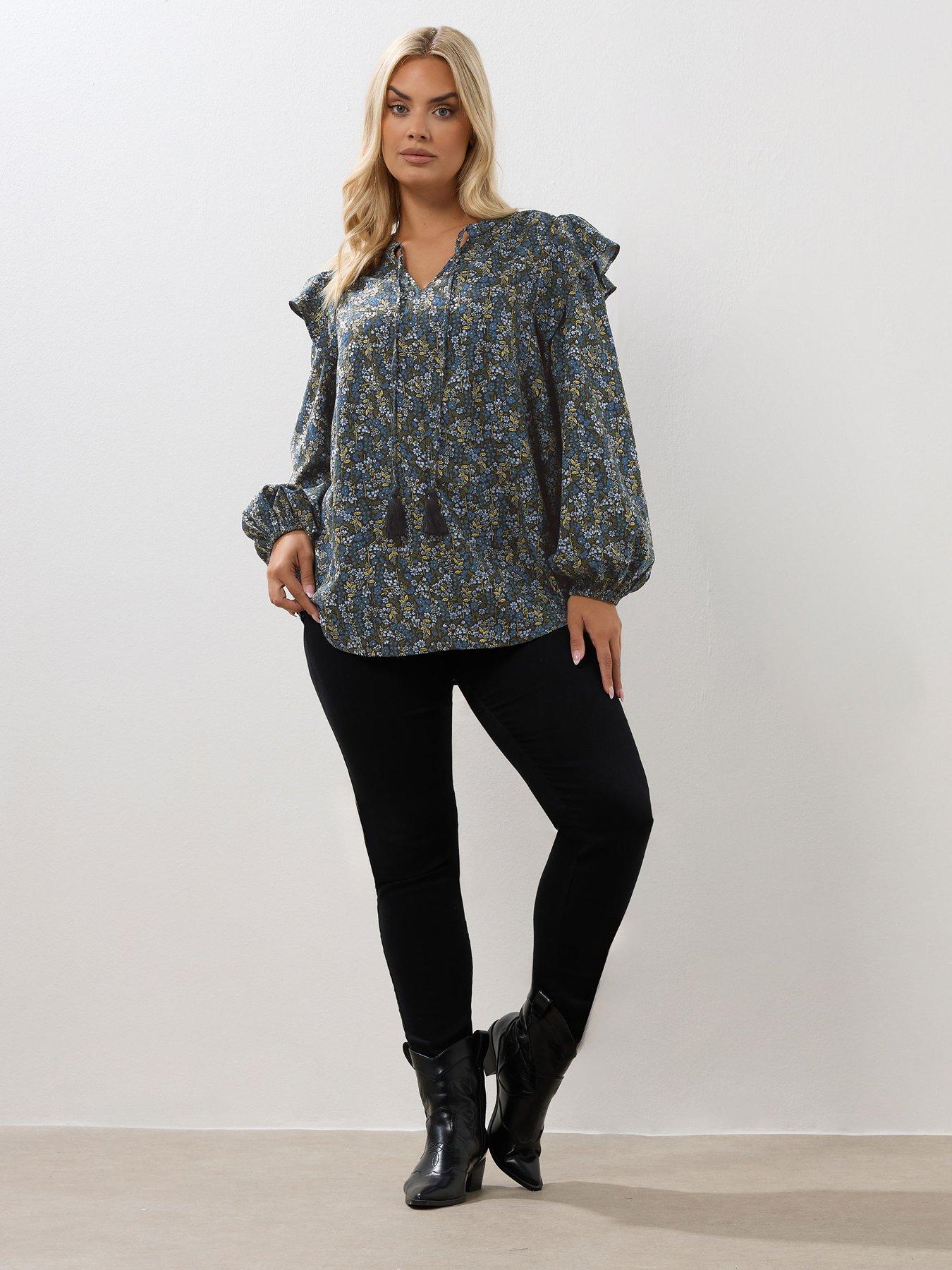 Image 3 of 4 of Yours Curve Smock Frill Top - Blue