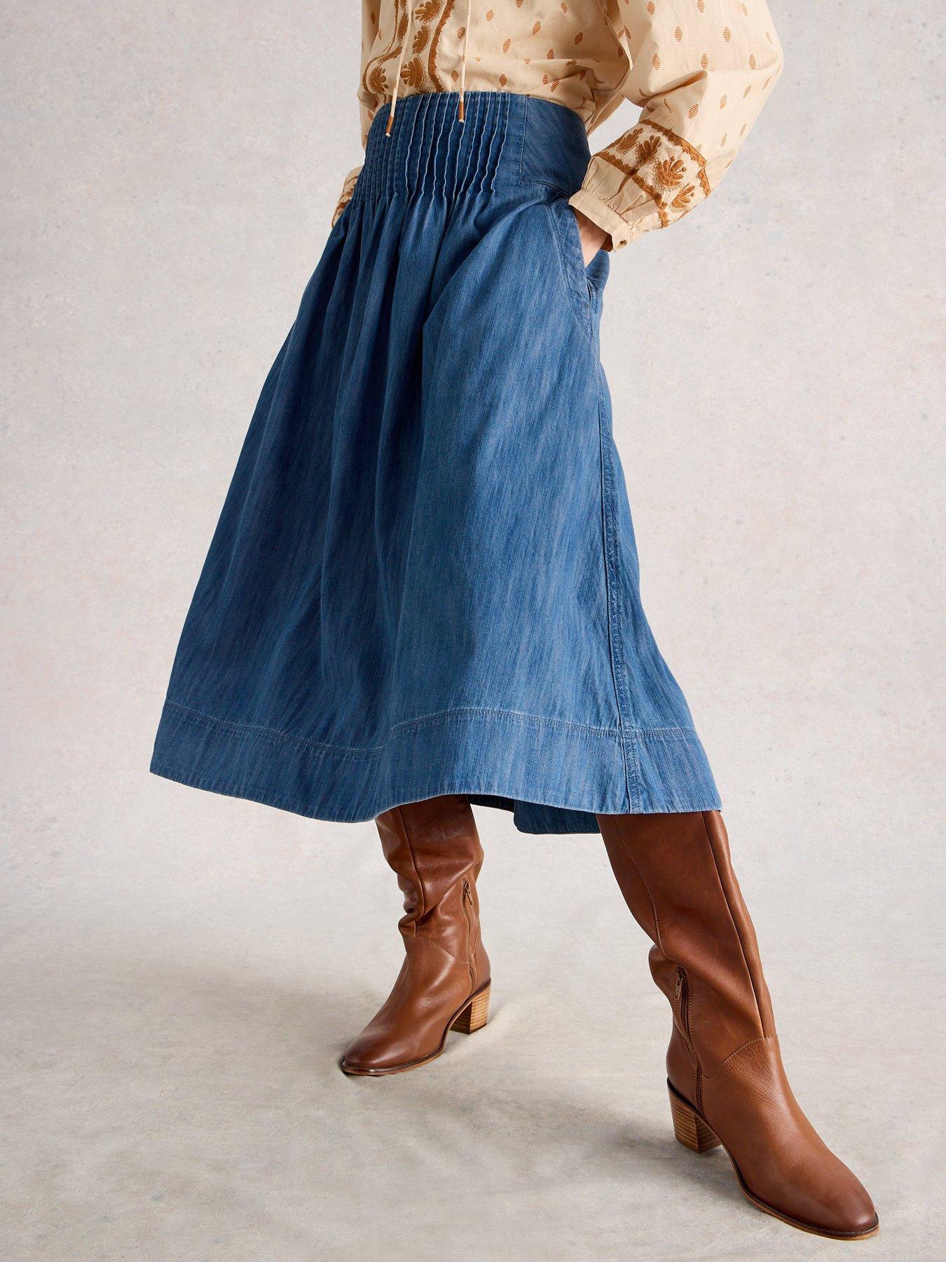 White Stuff Charlotte Denim Midi Skirt - Blue