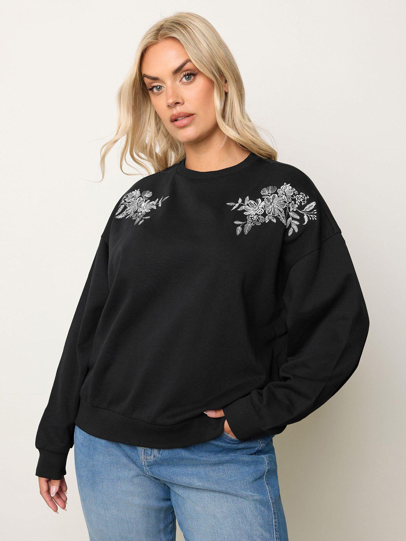 Image 1 of 6 of Yours Curve Embroidered Sweatshirt - Black