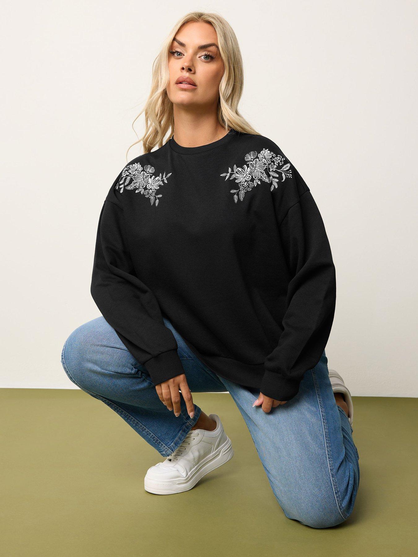 Image 4 of 6 of Yours Curve Embroidered Sweatshirt - Black