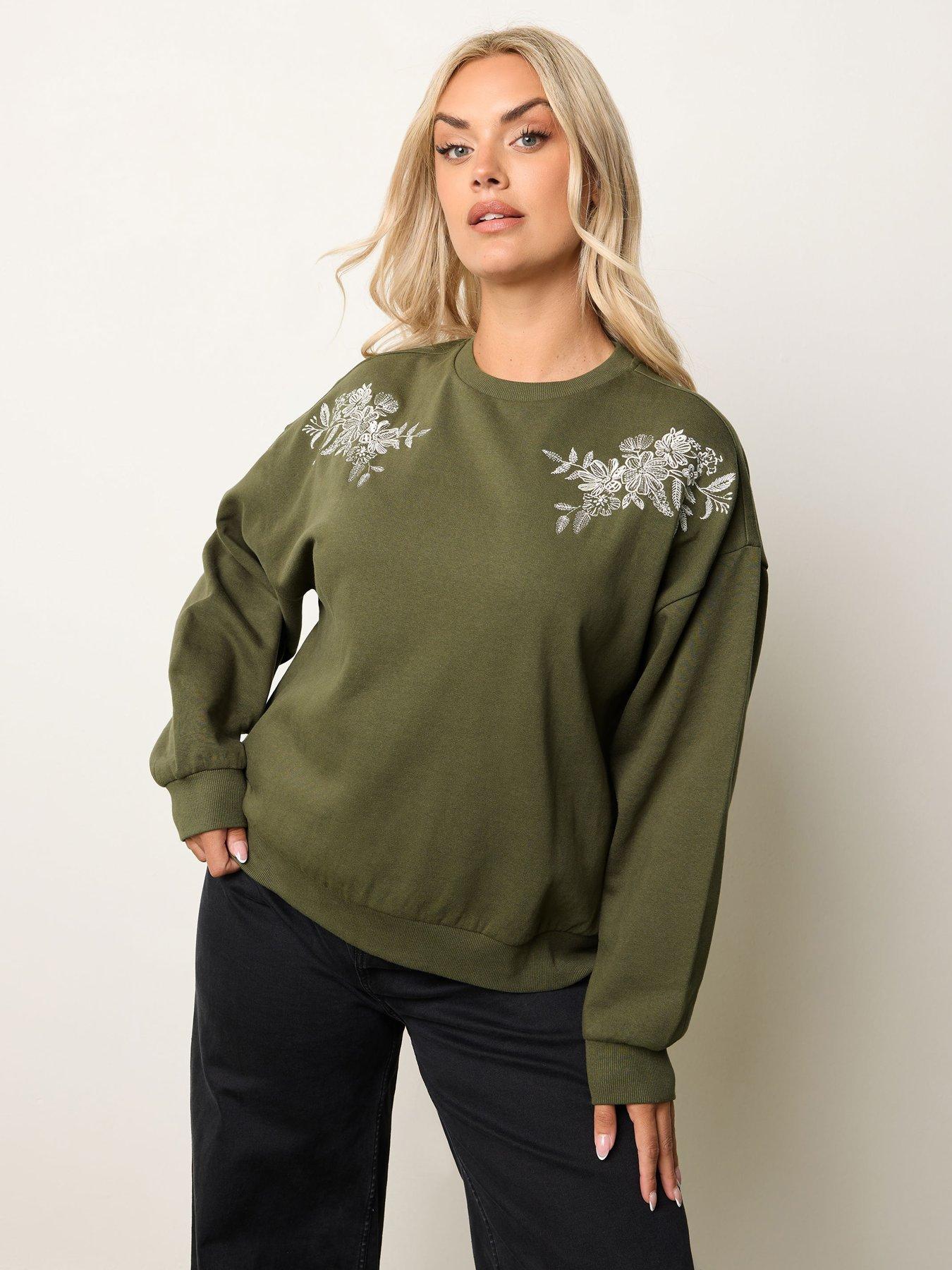 yours-curve-embroidered-sweatshirt-greenoutfit