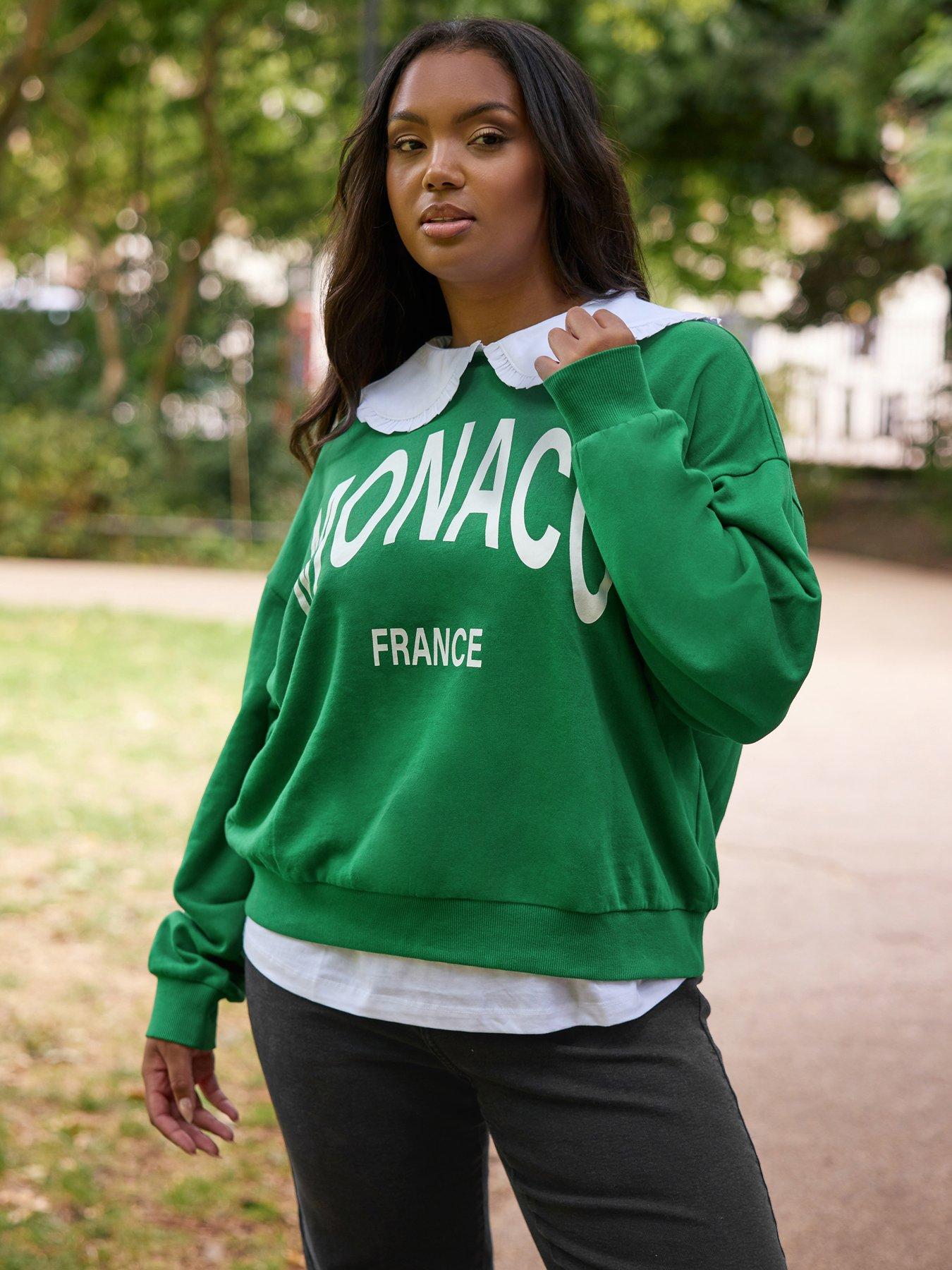 Image 1 of 4 of Yours Curve Monaco Crew Neck Sweatshirt - Green