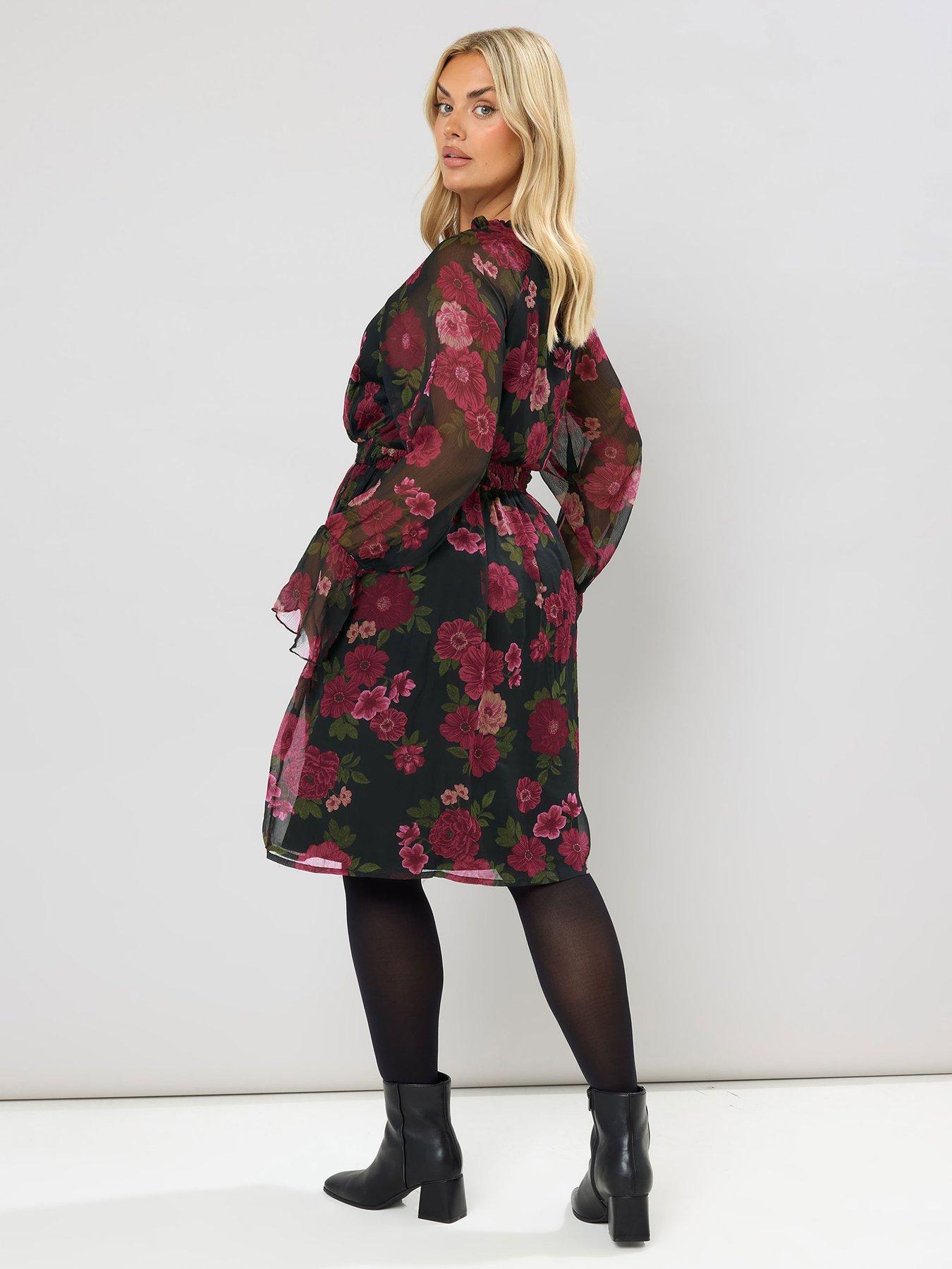 Image 2 of 4 of Yours Curve Tie Neck Dress - Black