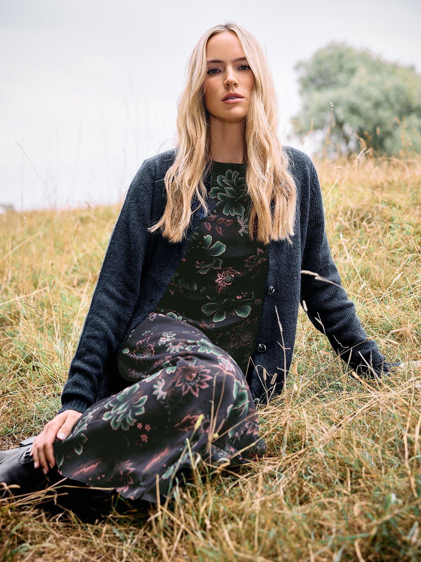 Long Tall Sally Wool Blend Crew Neck Cardigan - Blue