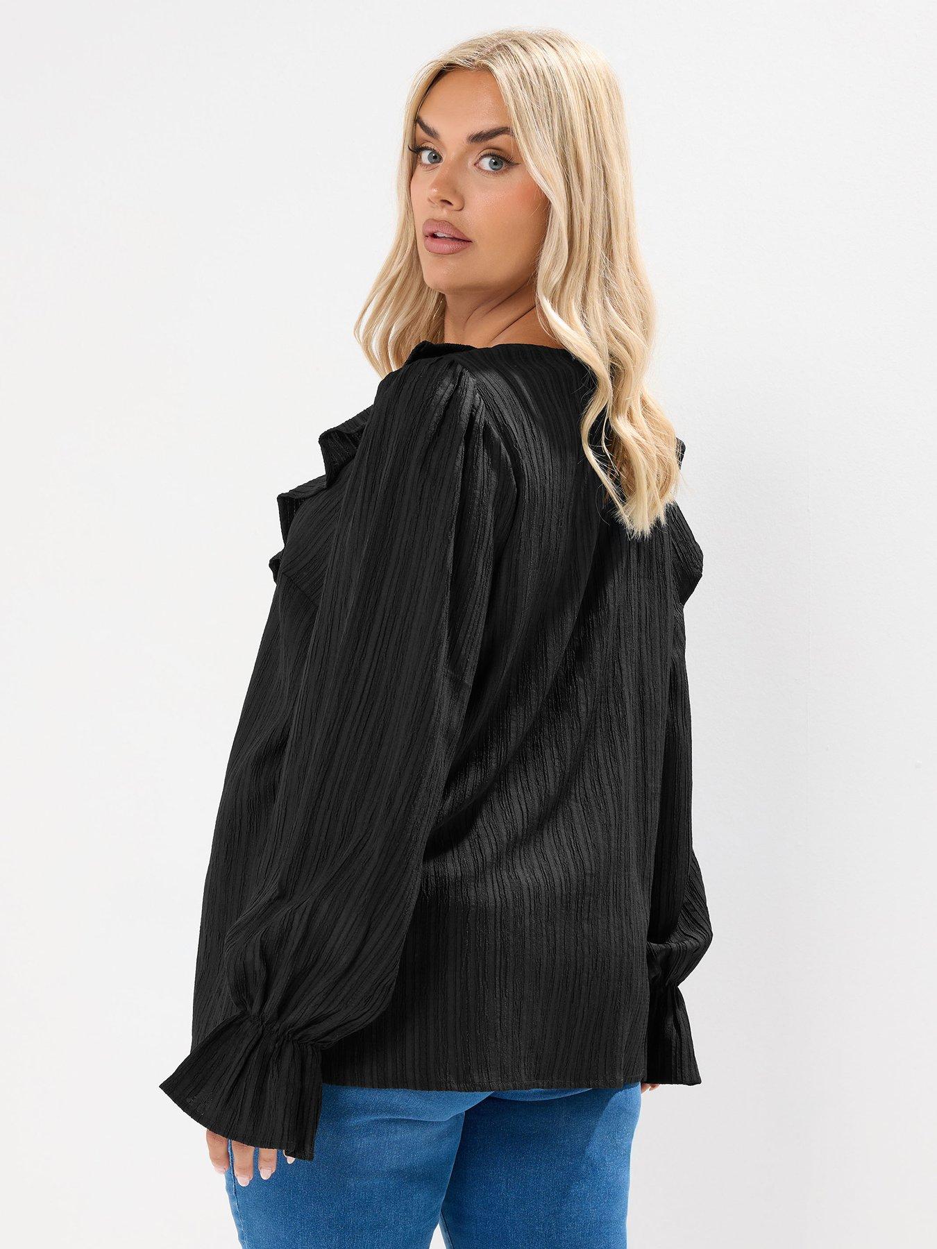 yours-curve-textured-ruffle-blouse-blackstillFront